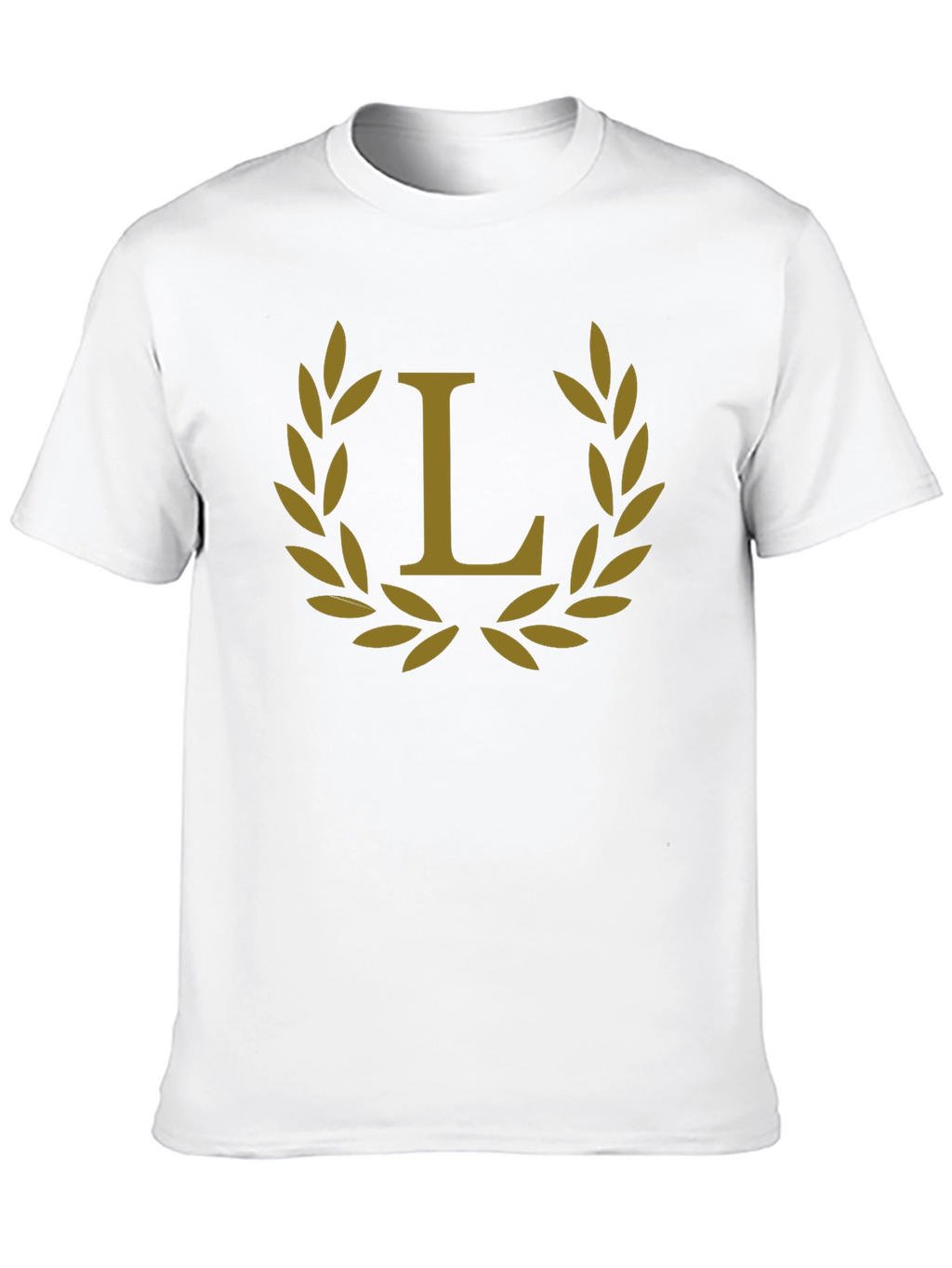 Elegant Black Tee with Golden Laurel L Design