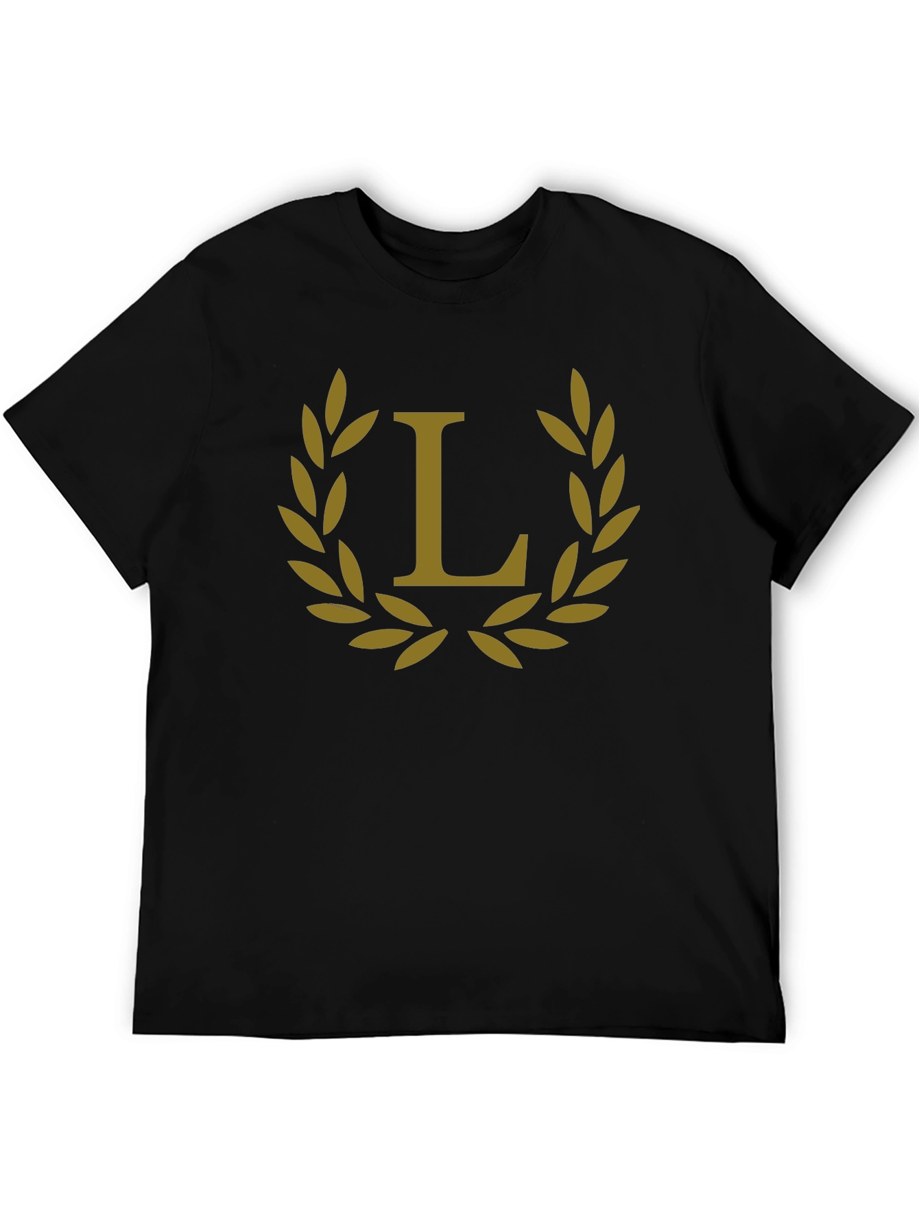 Elegant Black Tee with Golden Laurel L Design