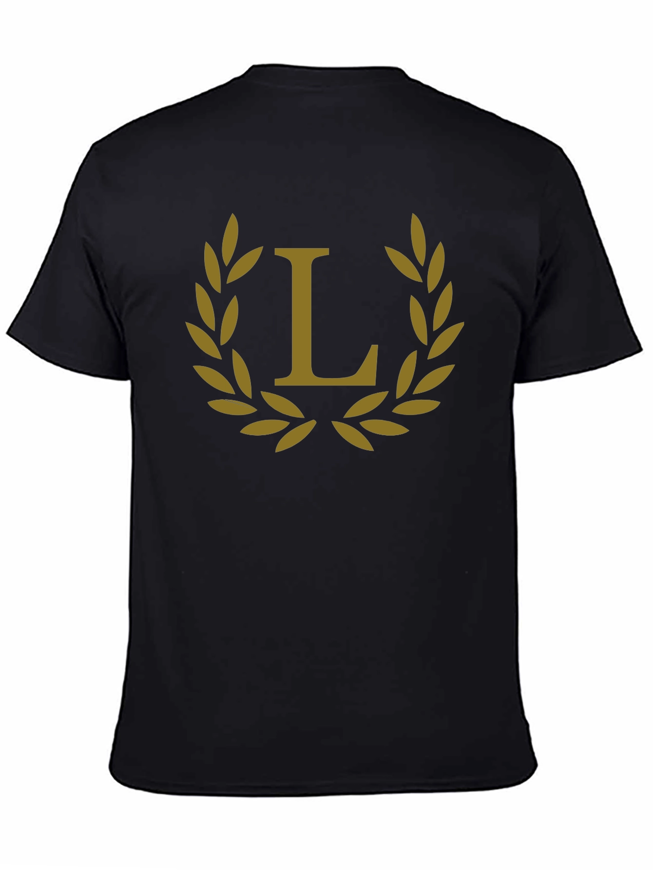 Elegant Black Tee with Golden Laurel L Design