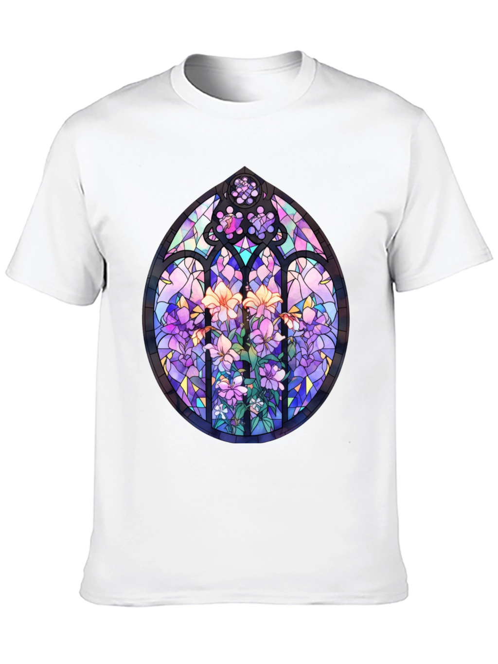 Stained Glass Floral T-Shirt - Artistic Mens Tee