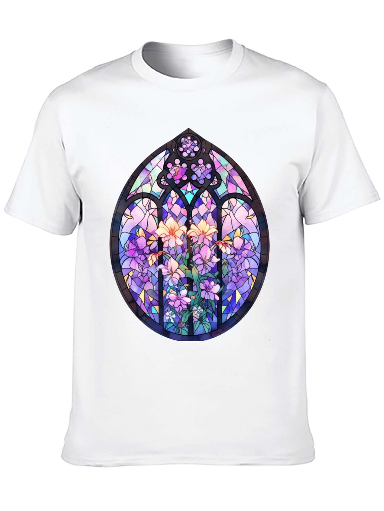 Stained Glass Floral T-Shirt - Artistic Mens Tee