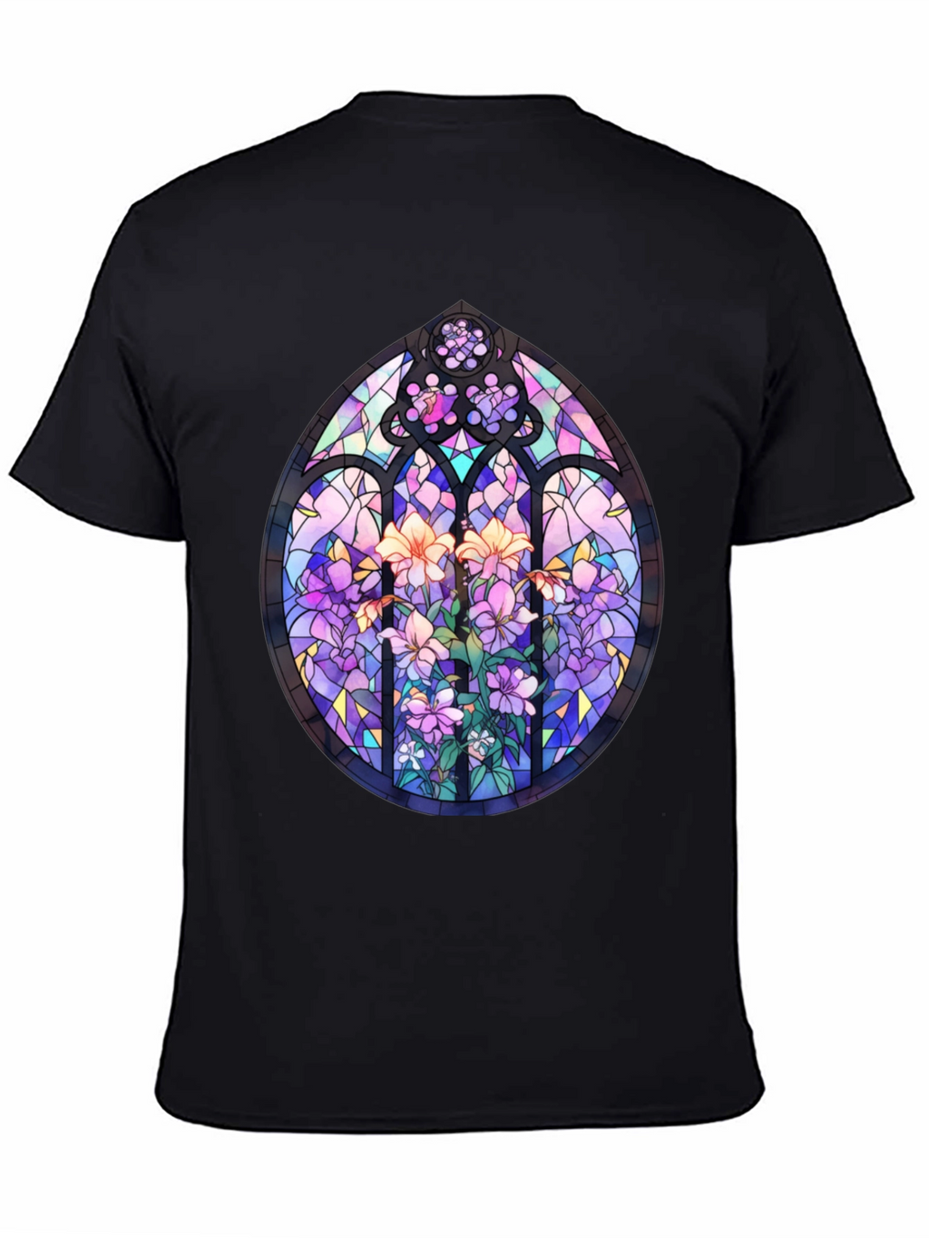 Stained Glass Floral T-Shirt - Artistic Mens Tee