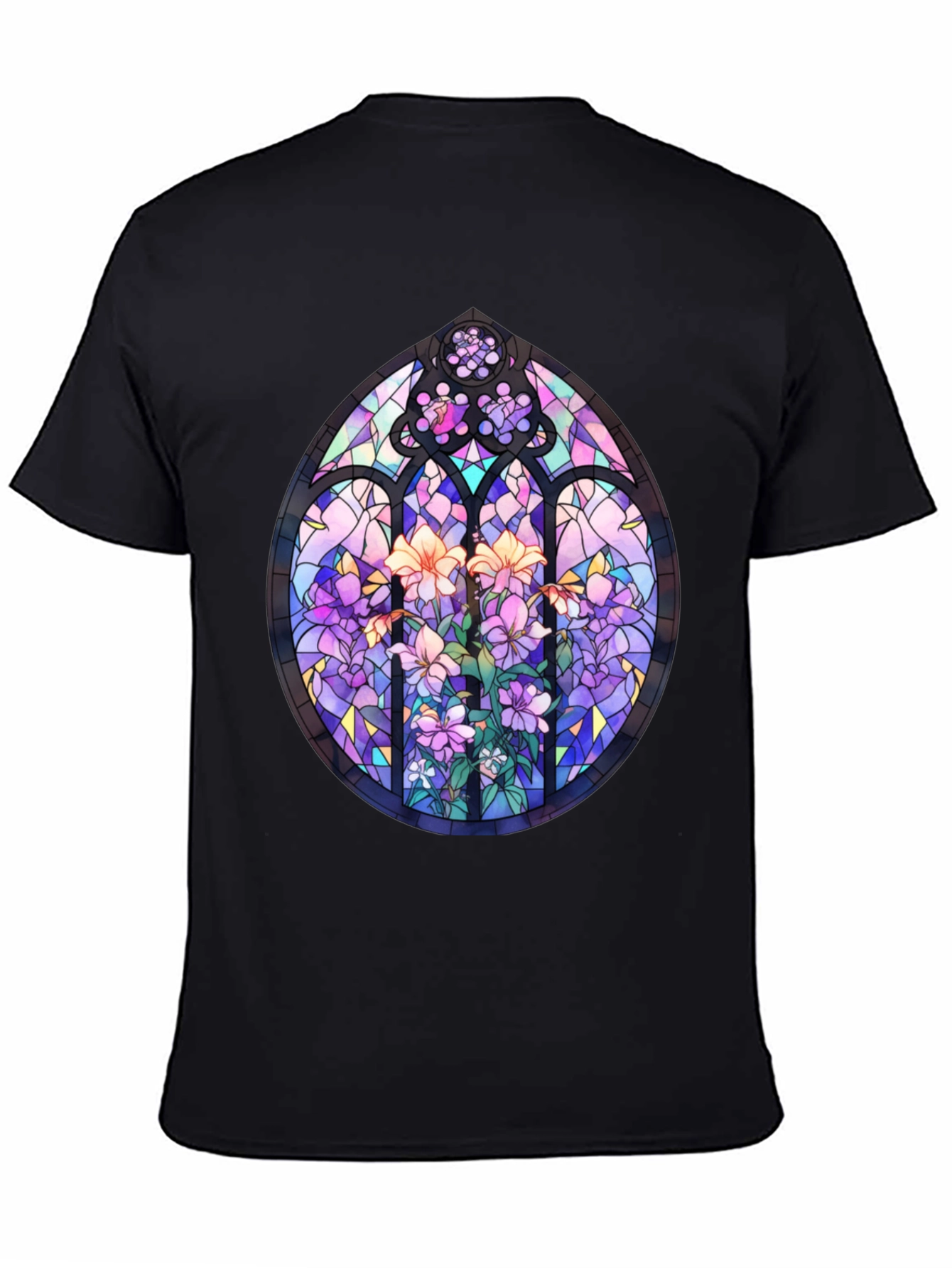 Stained Glass Floral T-Shirt - Artistic Mens Tee