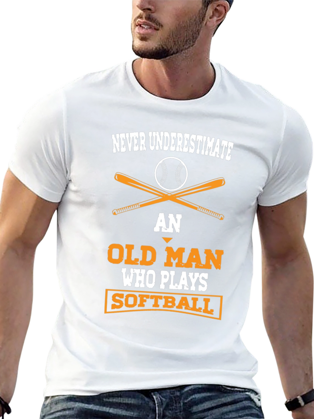 Never Underestimate Old Man Softball T-Shirt