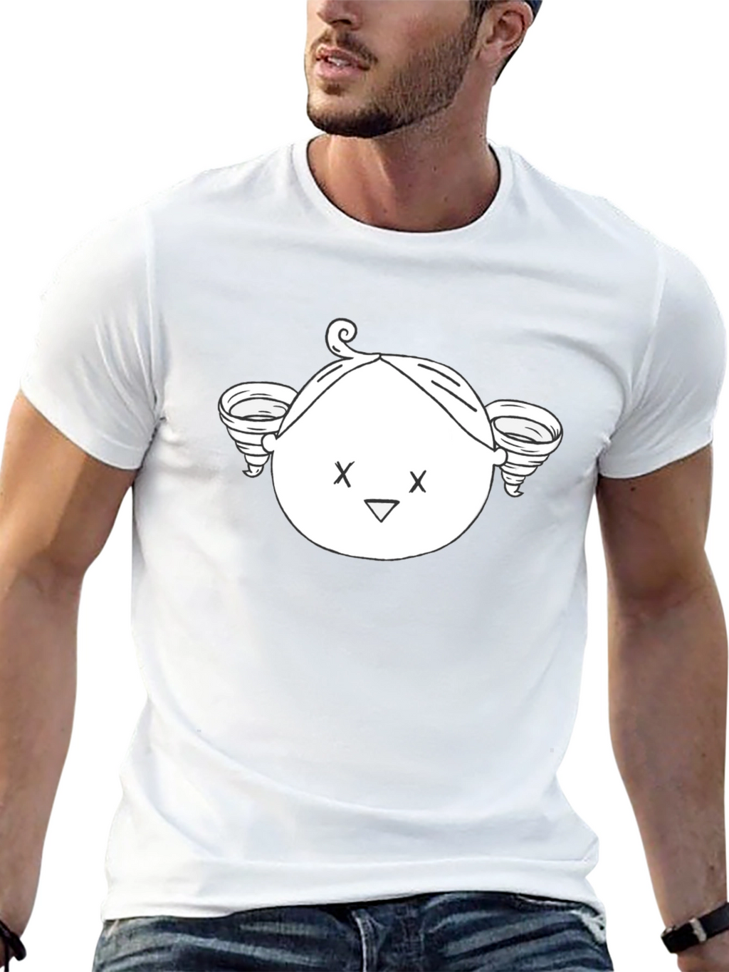 Whimsical Cartoon Face Black T-Shirt