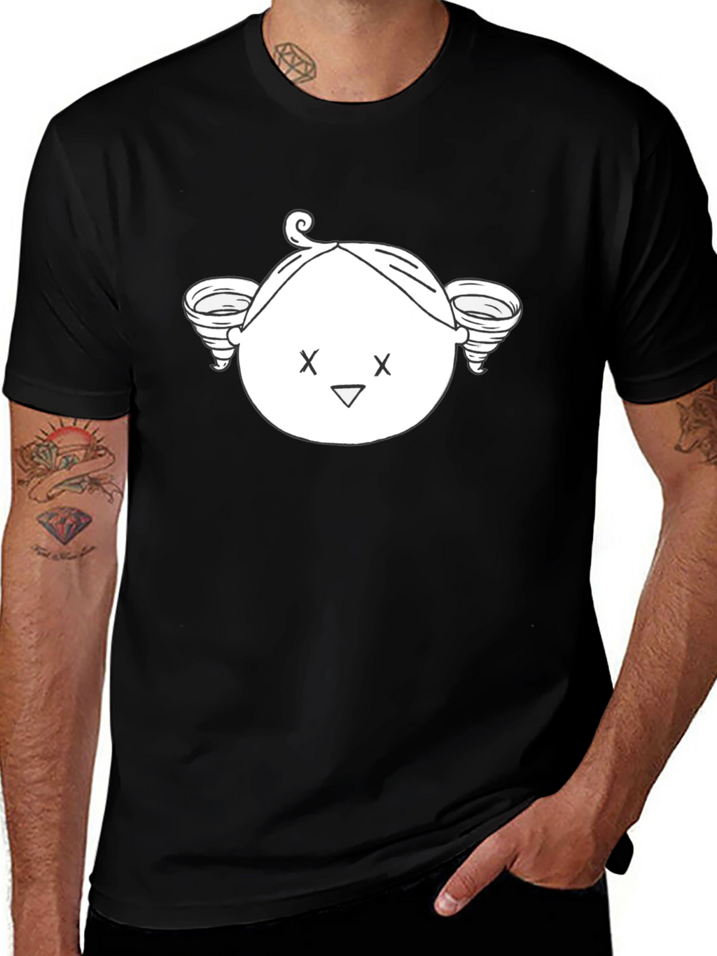 Whimsical Cartoon Face Black T-Shirt