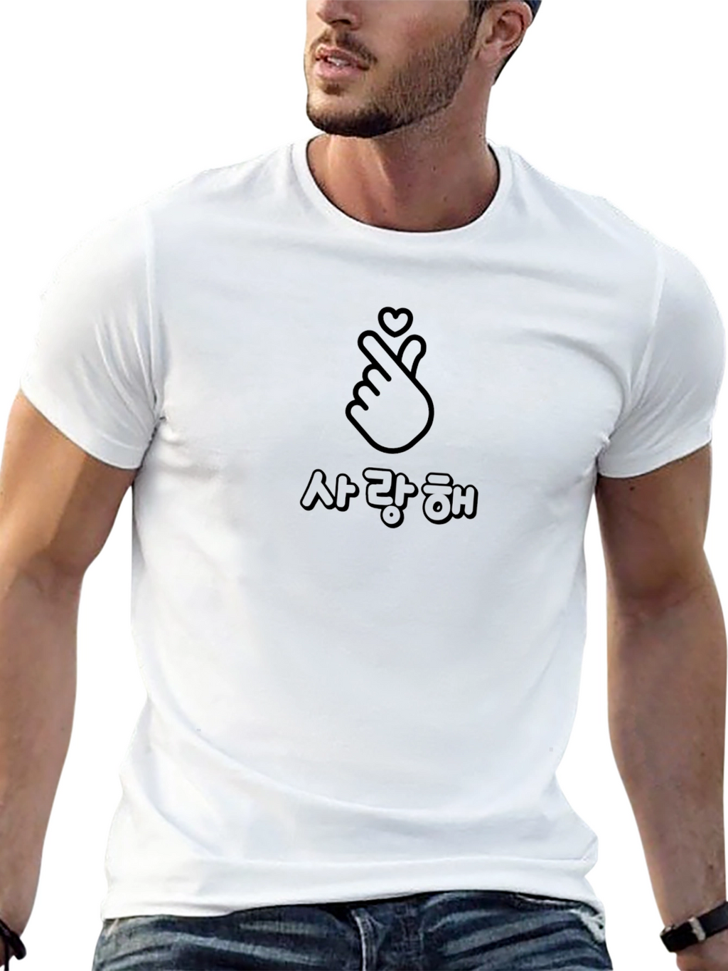 Black Saranghae Heart Sign T-Shirt