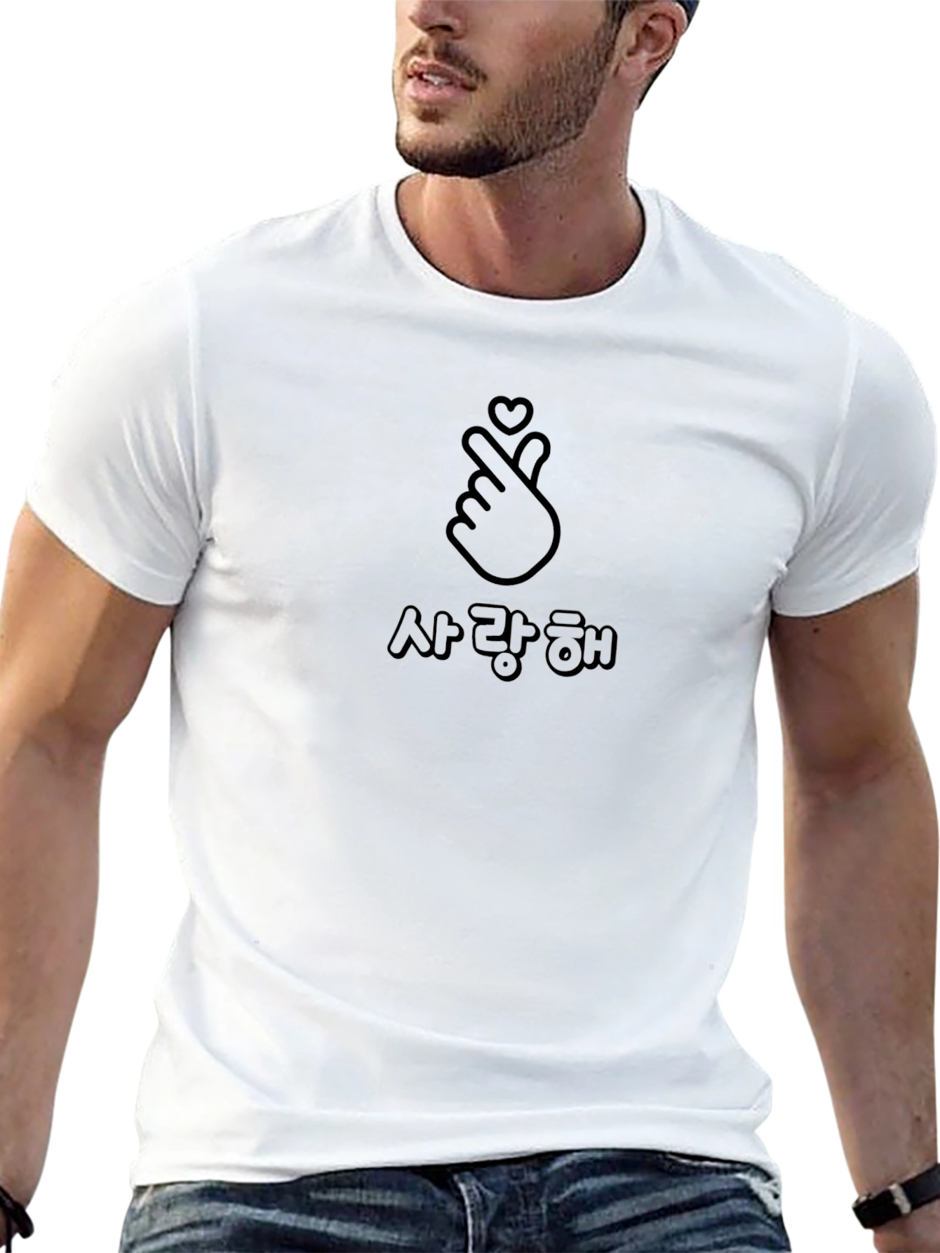 Black Saranghae Heart Sign T-Shirt
