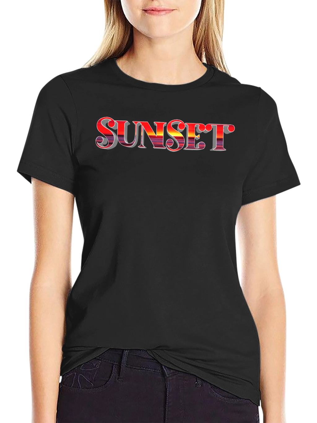 Sunset Graphic Tee - Stylish Black Cotton T-Shirt