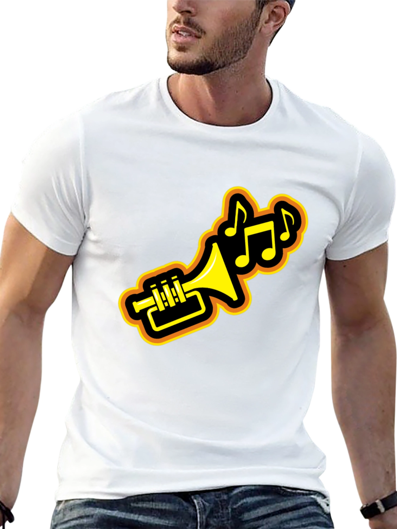 Trumpet Music Notes Black Graphic Tee