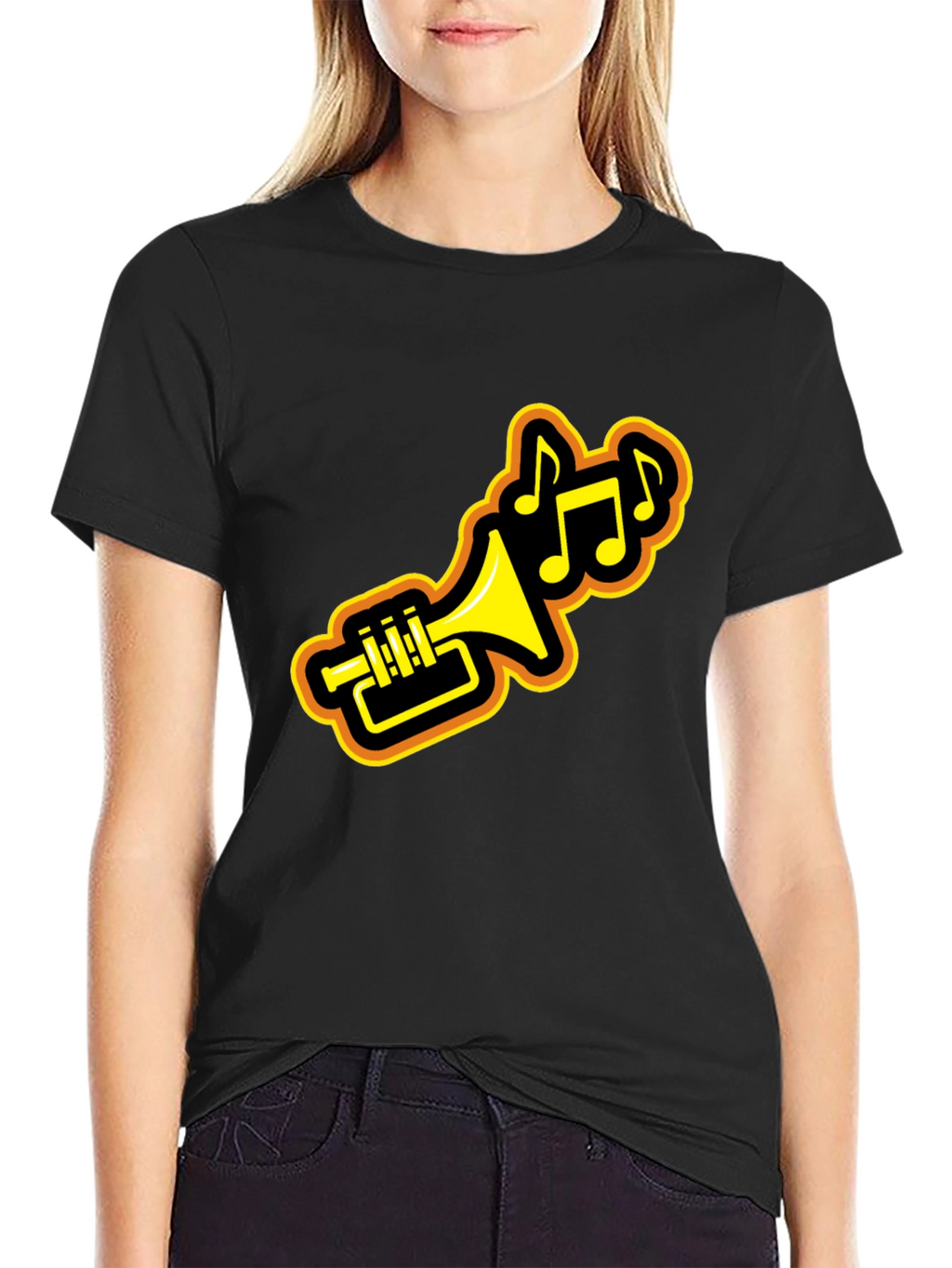 Trumpet Music Notes Black Graphic Tee