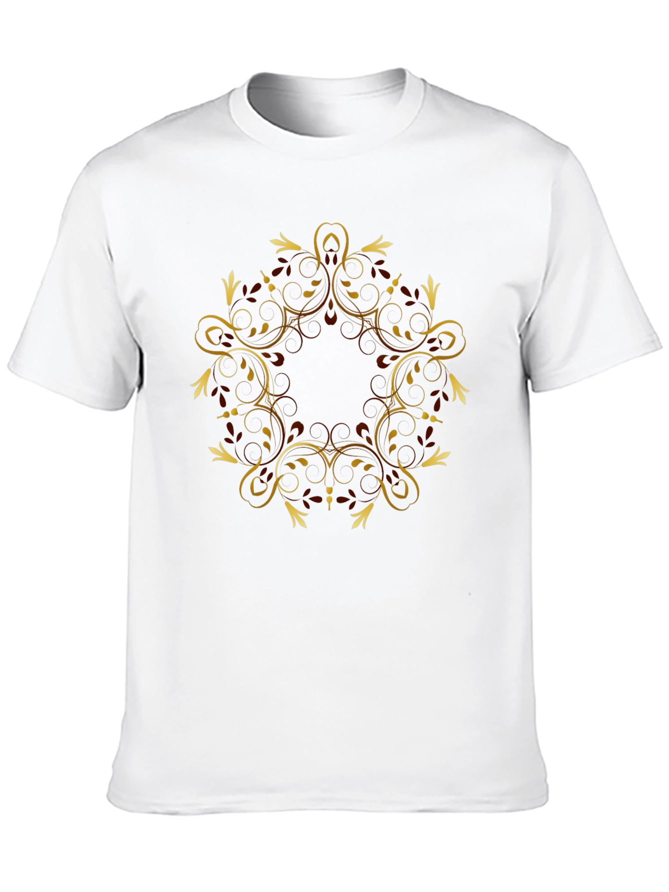 Elegant Gold Floral Mandala Black T-Shirt