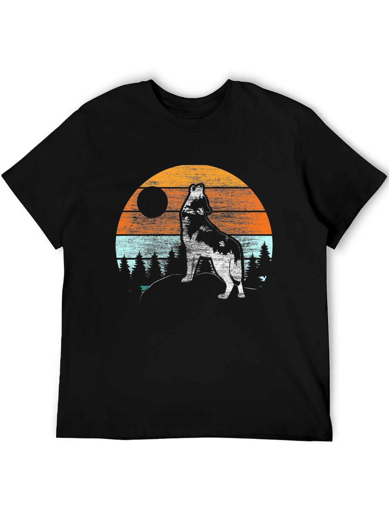 Wolf Howling at Moon T-Shirt - Retro Design