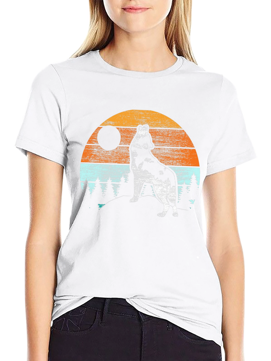 Wolf Howling at Moon T-Shirt - Retro Design