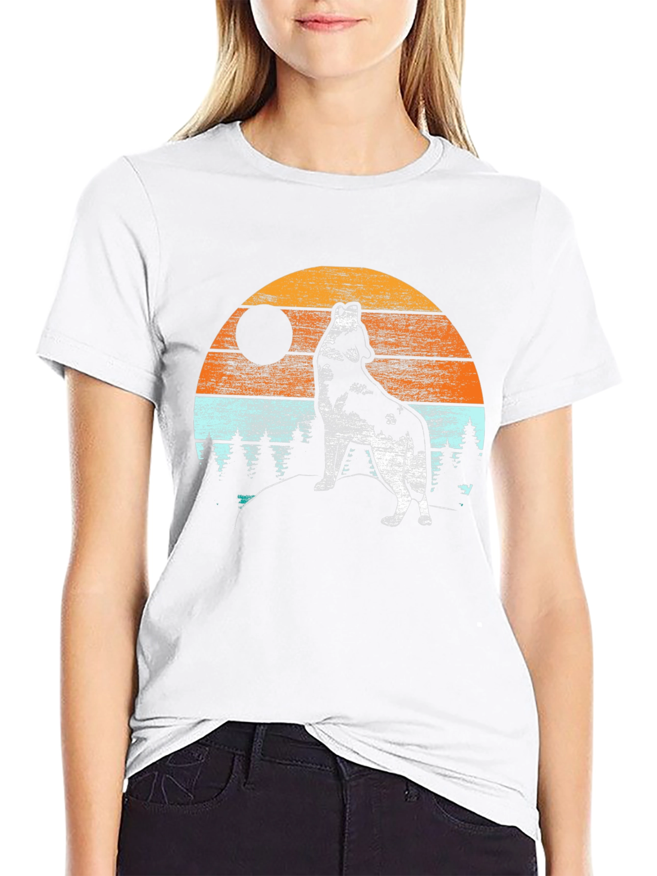Wolf Howling at Moon T-Shirt - Retro Design