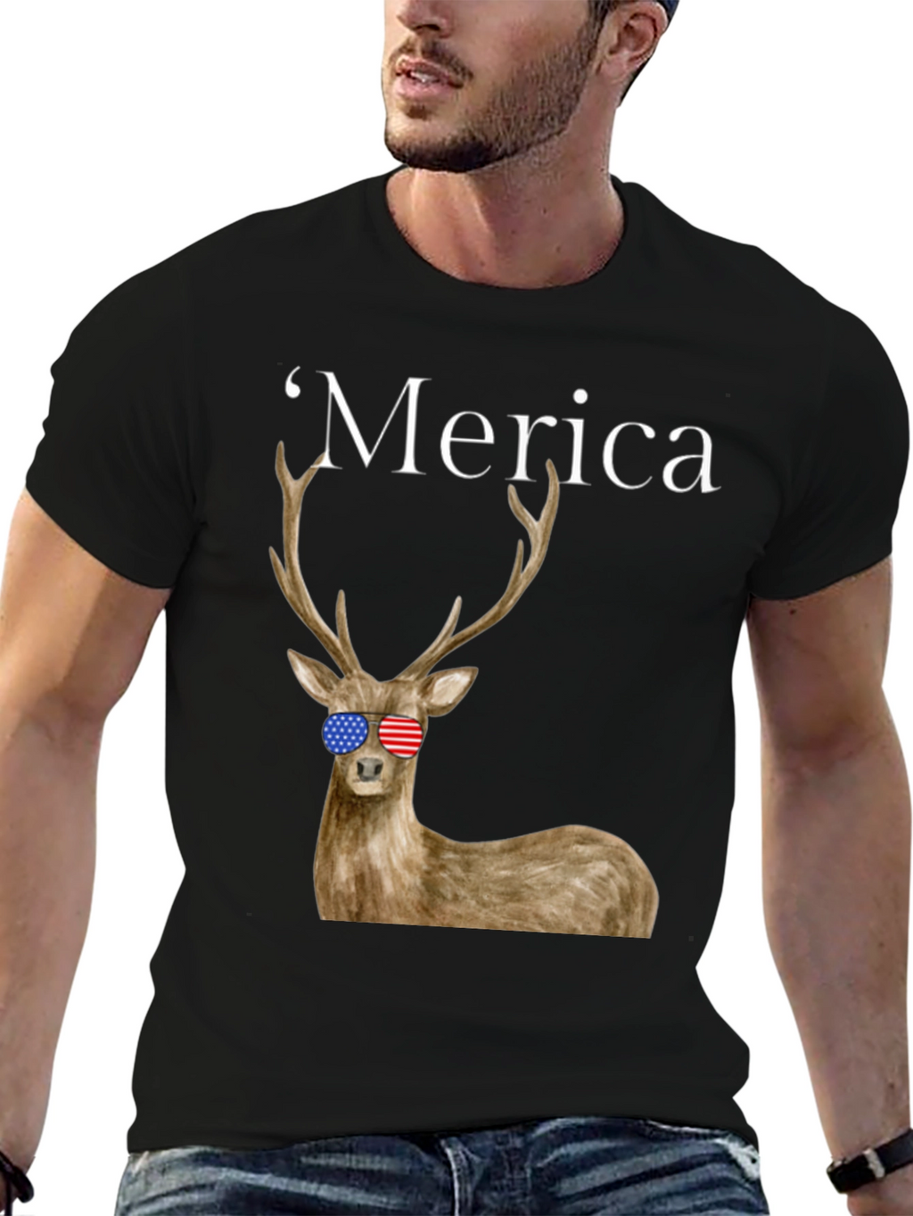 Merica Deer Graphic Tee - Patriotic Style