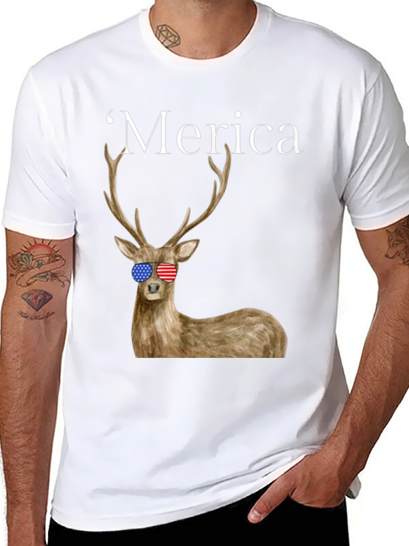 Merica Deer Graphic Tee - Patriotic Style