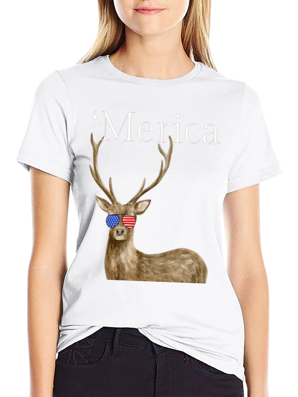 Merica Deer Graphic Tee - Patriotic Style