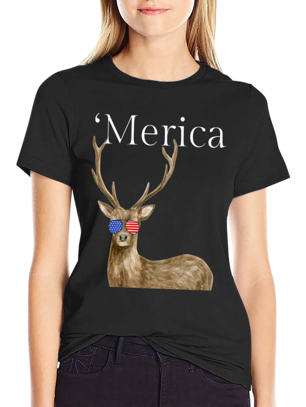 Merica Deer Graphic Tee - Patriotic Style