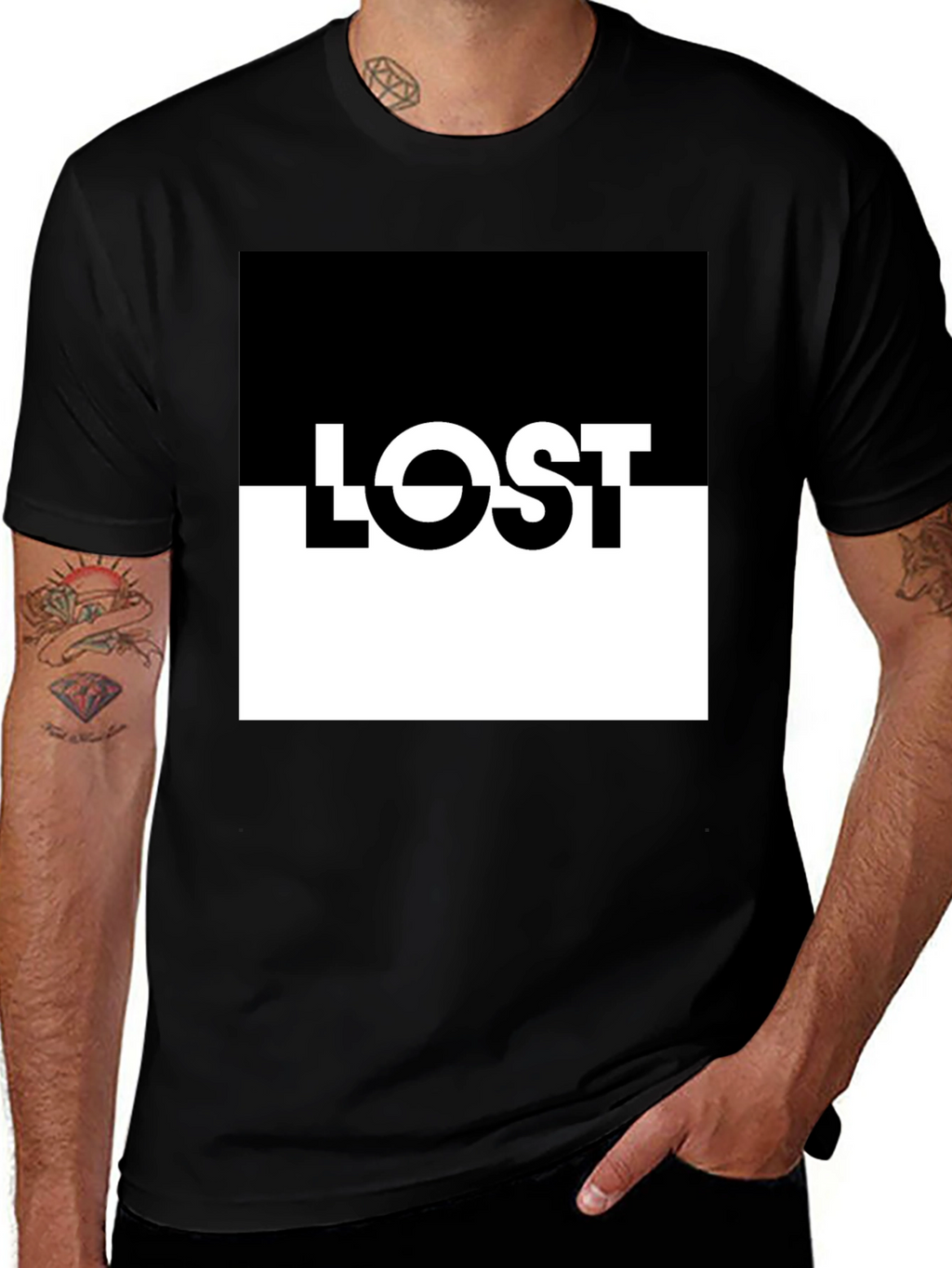 LOST Graphic Tee: Black & White Split Design