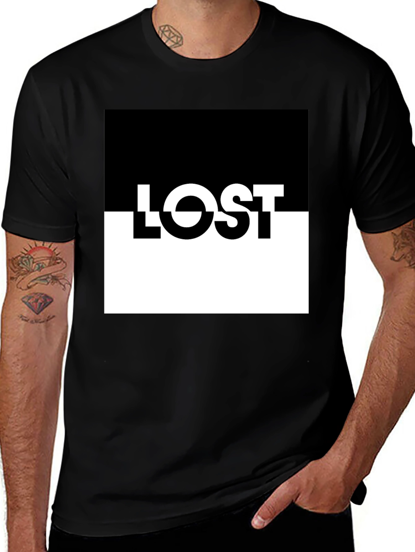 LOST Graphic Tee: Black & White Split Design
