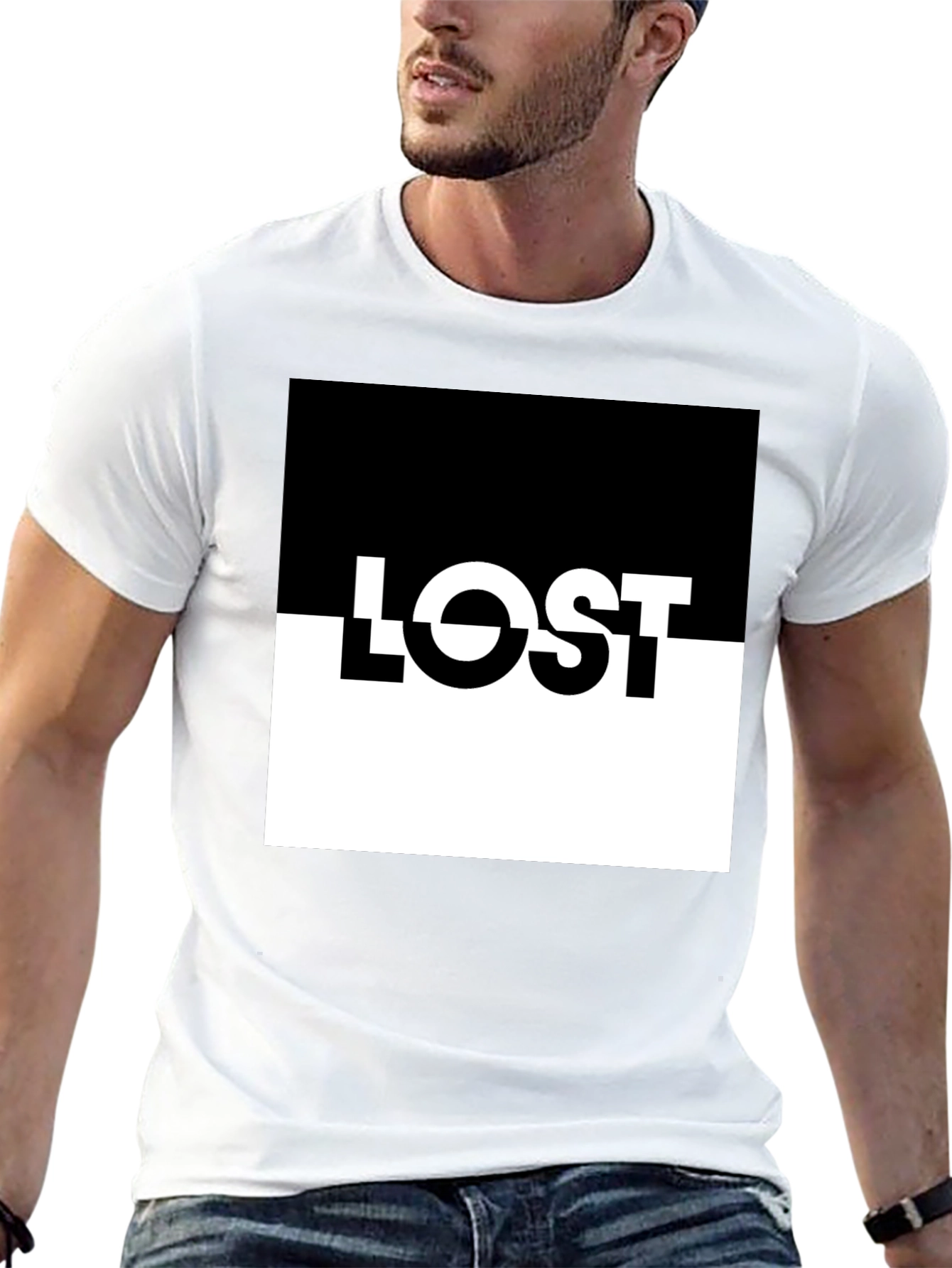 LOST Graphic Tee: Black & White Split Design