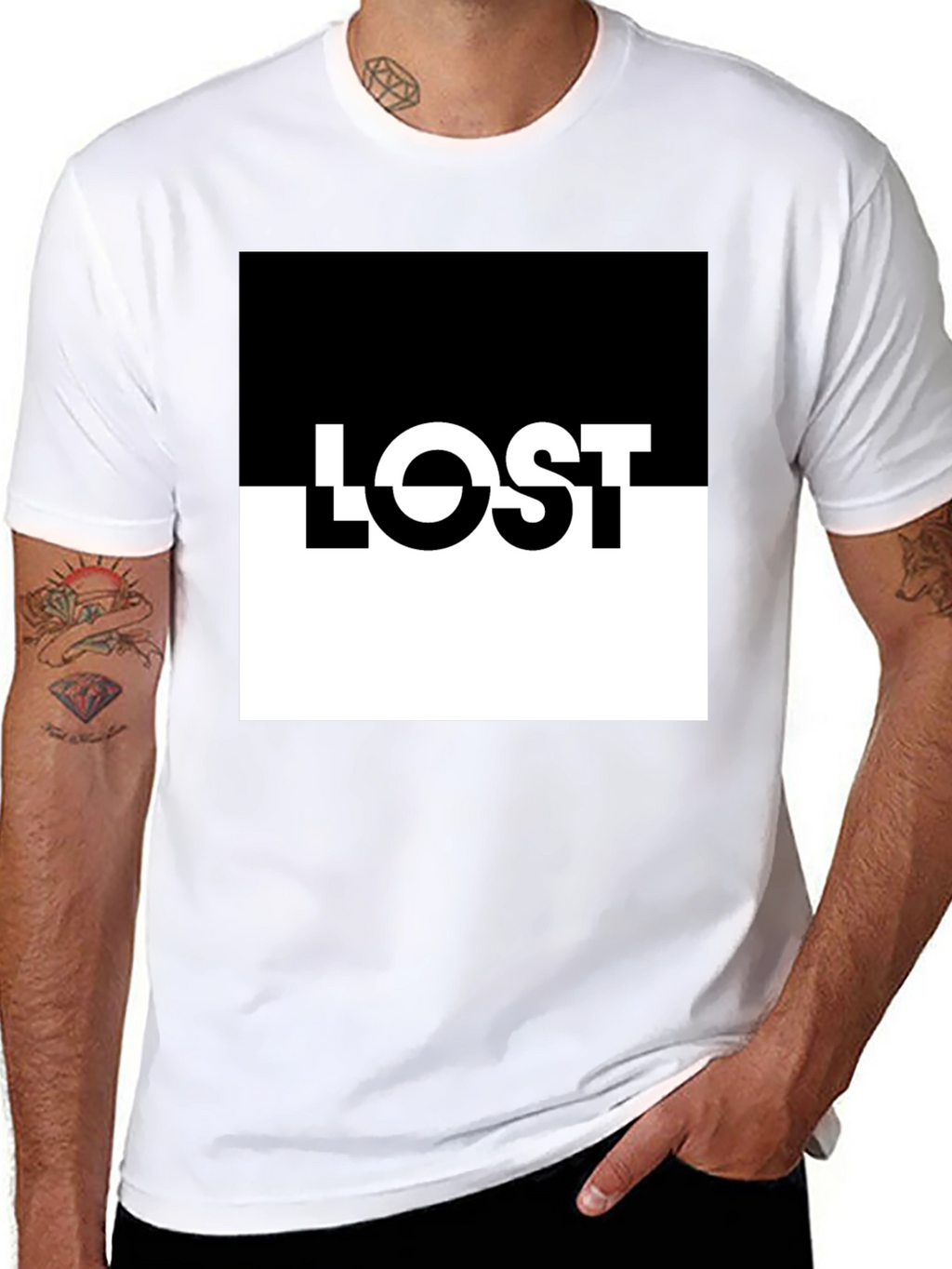 LOST Graphic Tee: Black & White Split Design