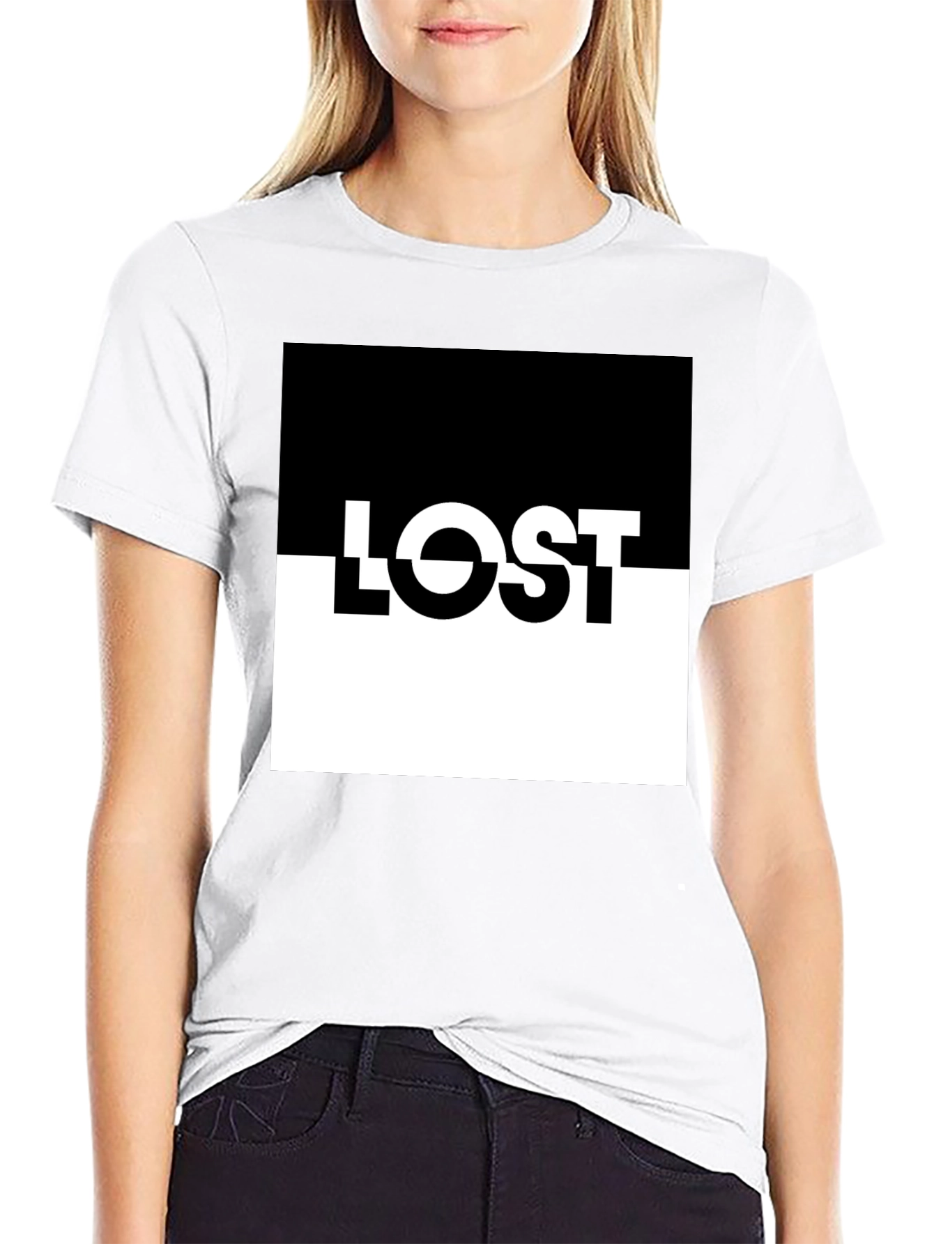 LOST Graphic Tee: Black & White Split Design