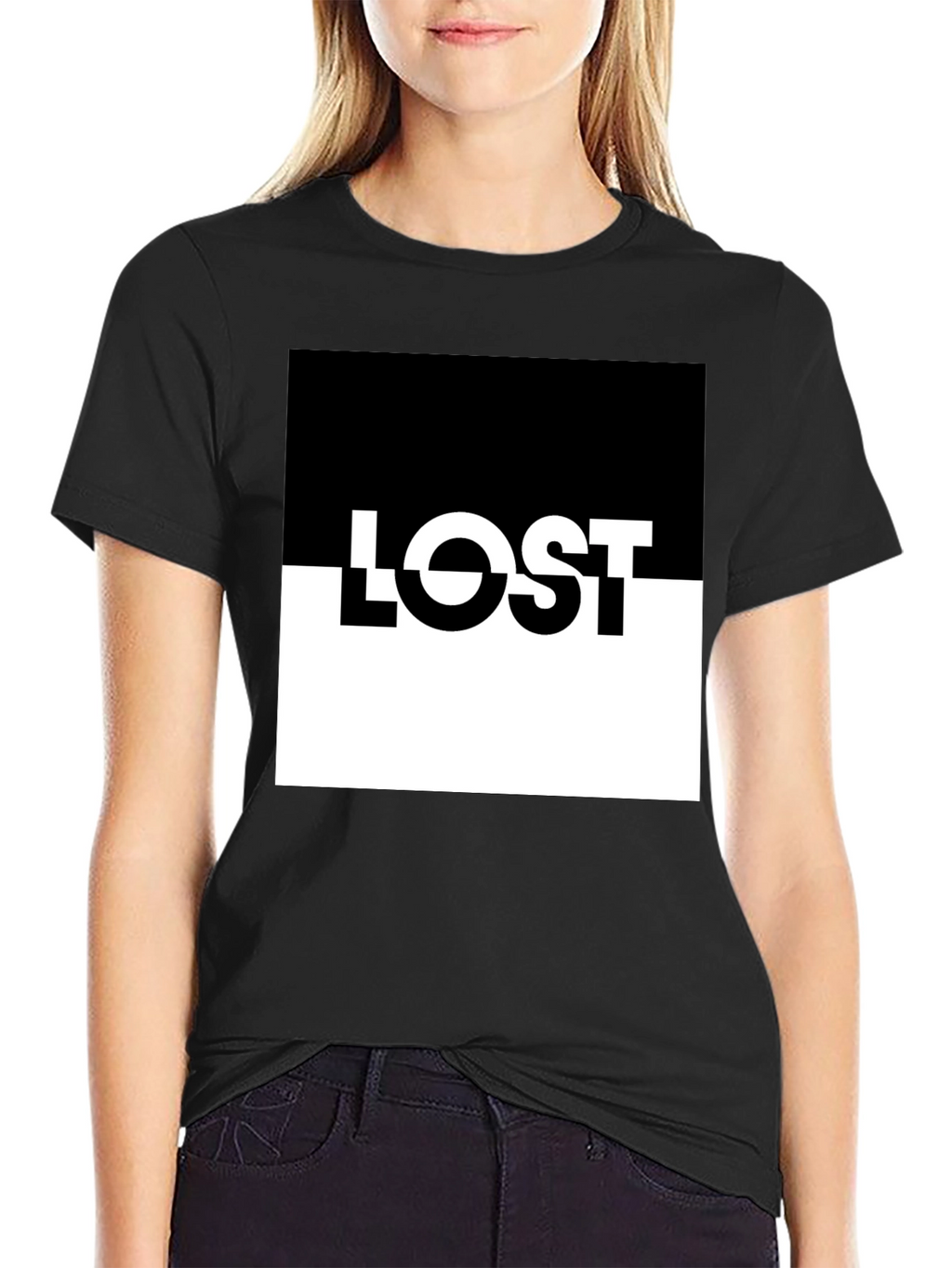 LOST Graphic Tee: Black & White Split Design