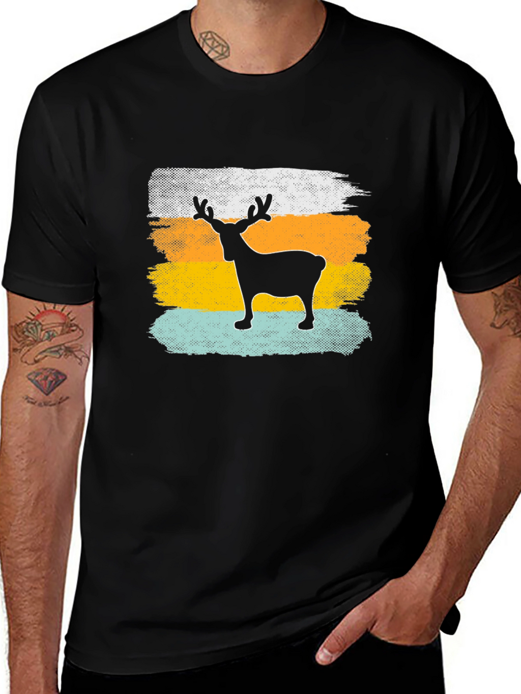 Retro Reindeer Graphic Tee - Mens Black T-Shirt