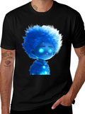 Blue Cartoon Character Black T-Shirt