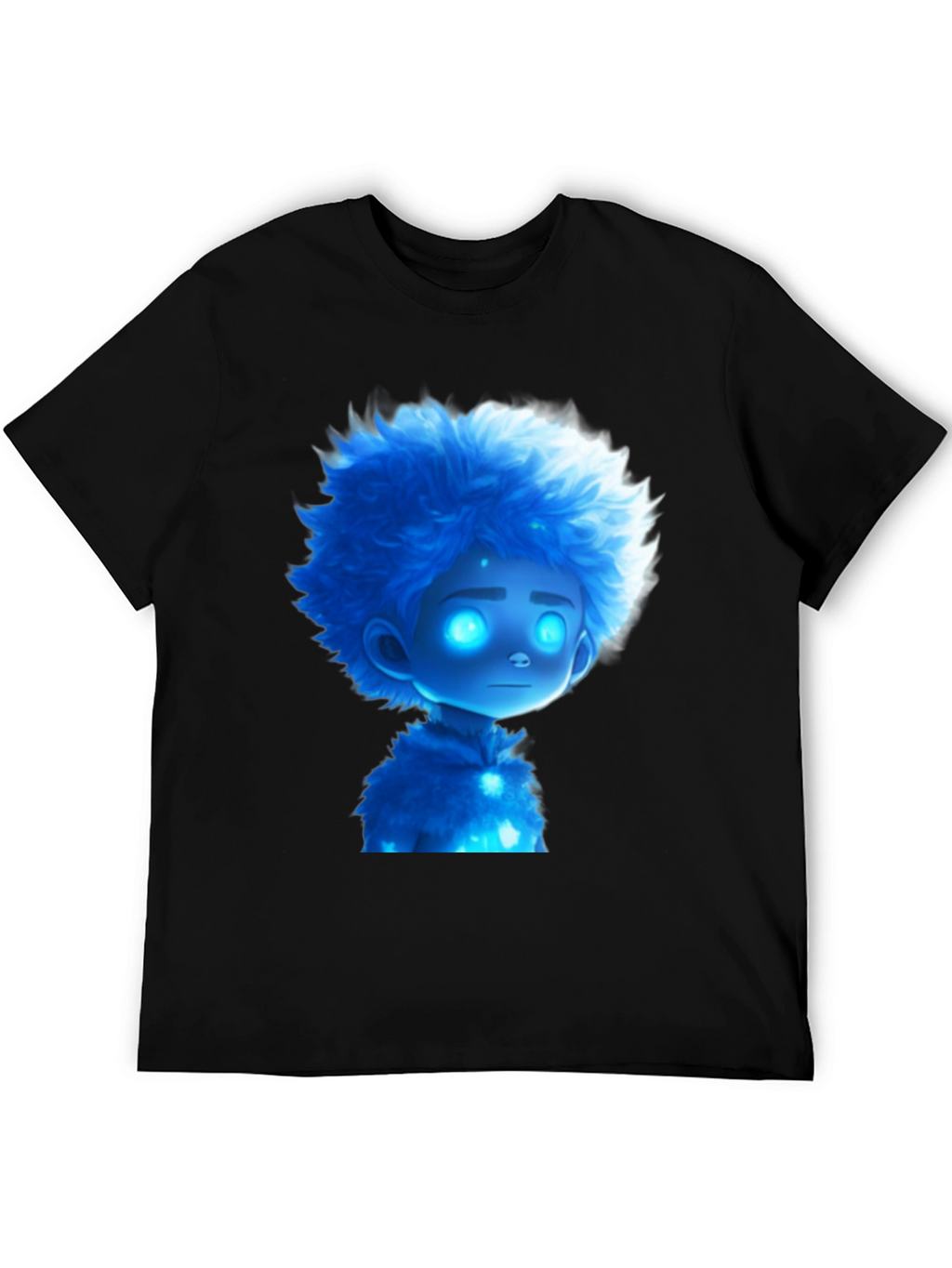 Blue Cartoon Character Black T-Shirt