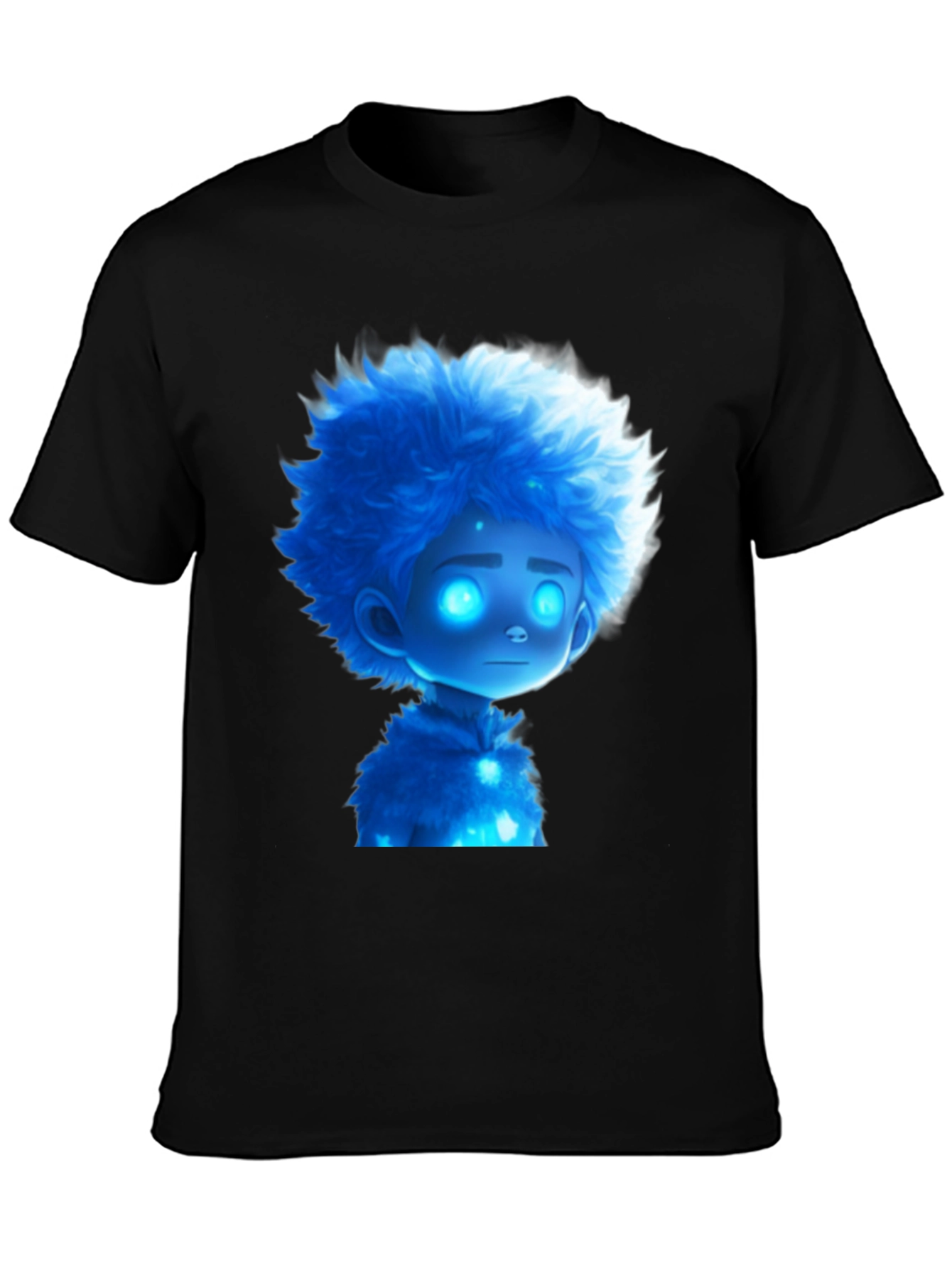 Blue Cartoon Character Black T-Shirt