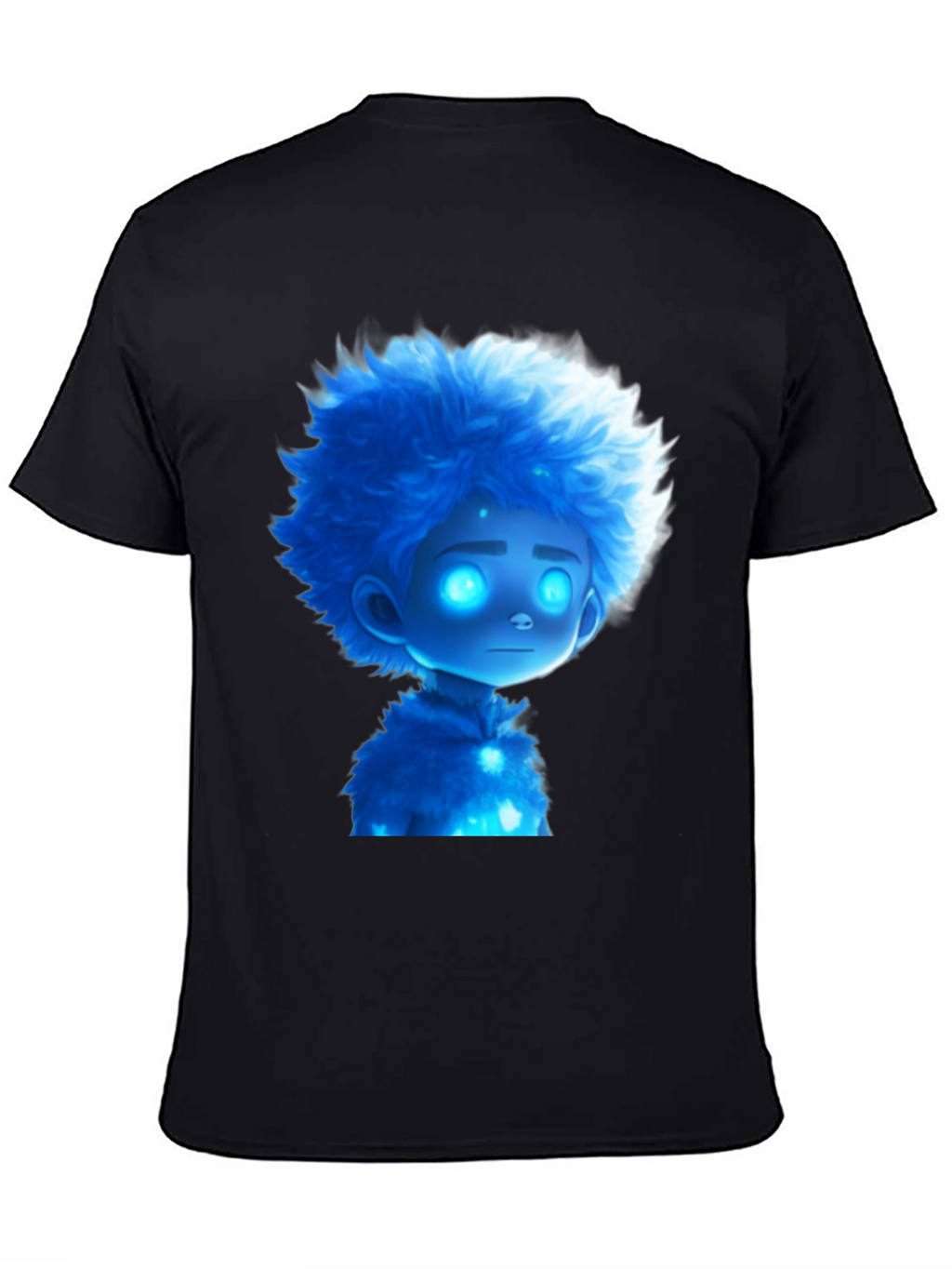 Blue Cartoon Character Black T-Shirt