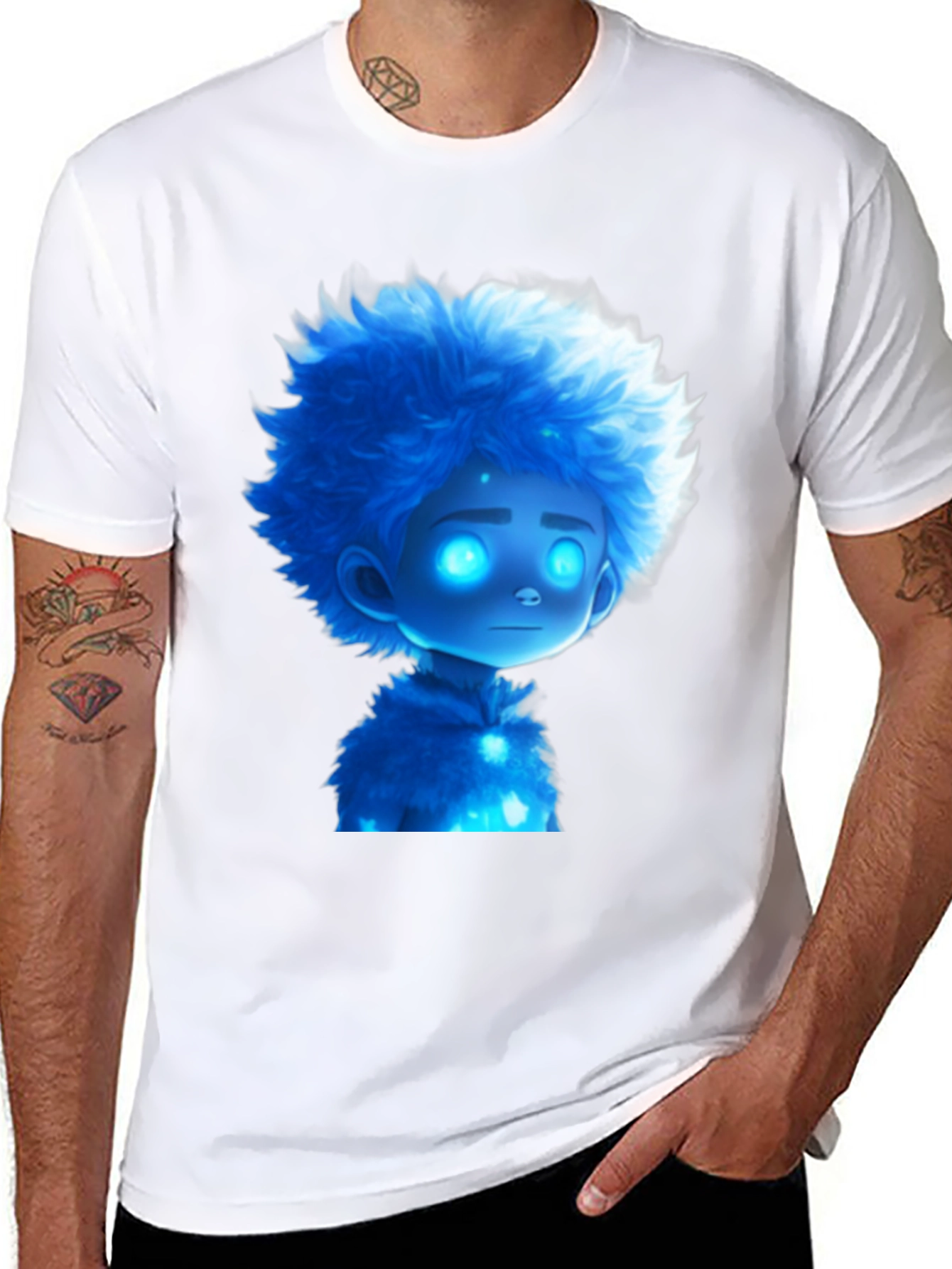 Blue Cartoon Character Black T-Shirt