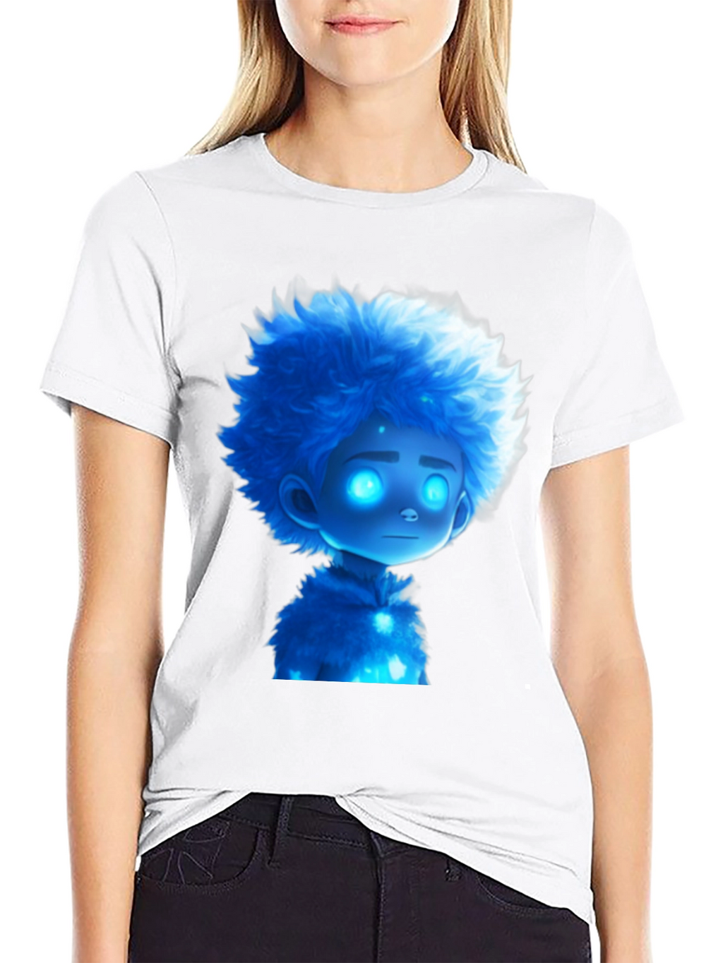 Blue Cartoon Character Black T-Shirt