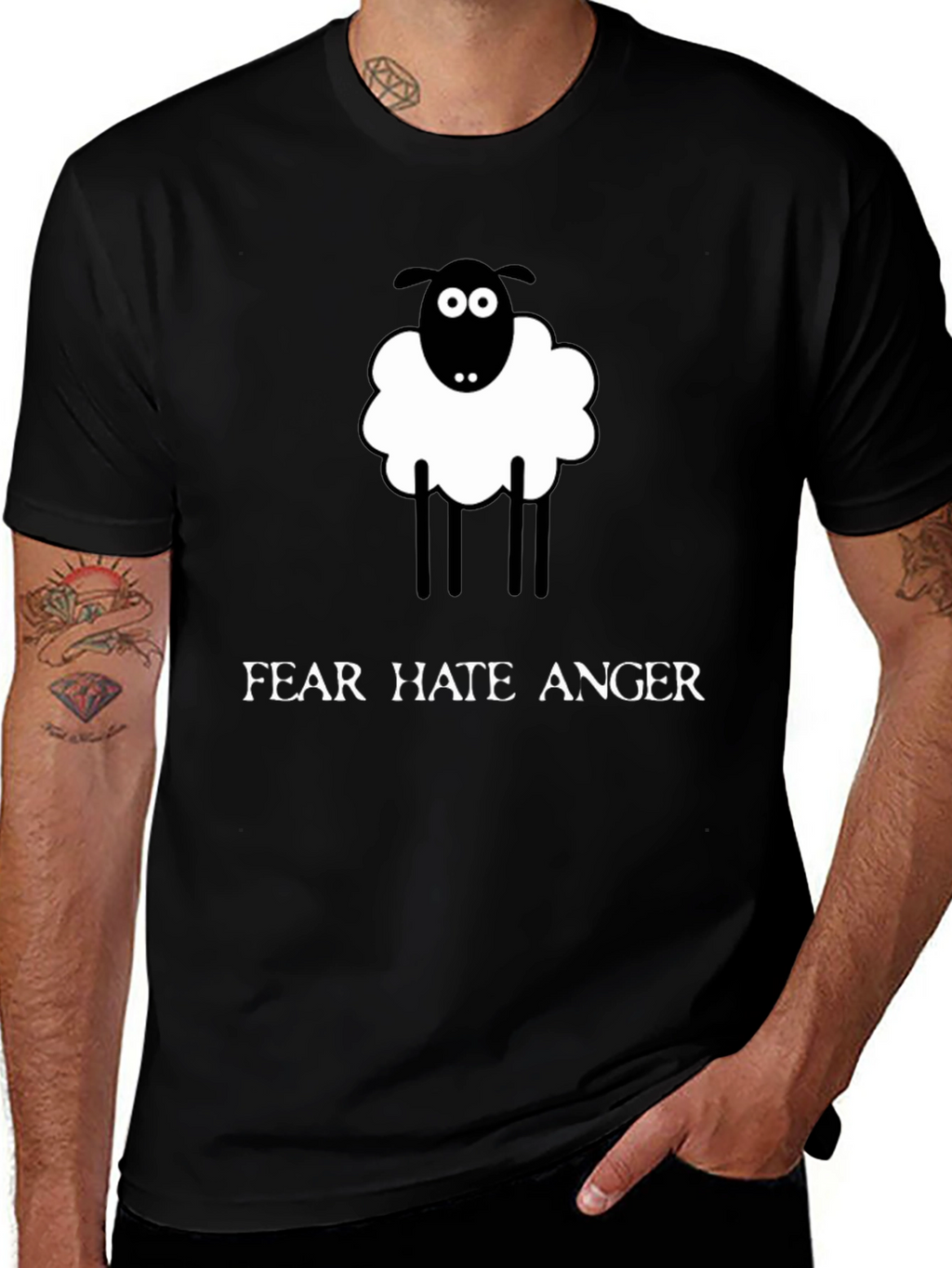 Novelty Sheep Graphic Tee - Fear Hate Anger
