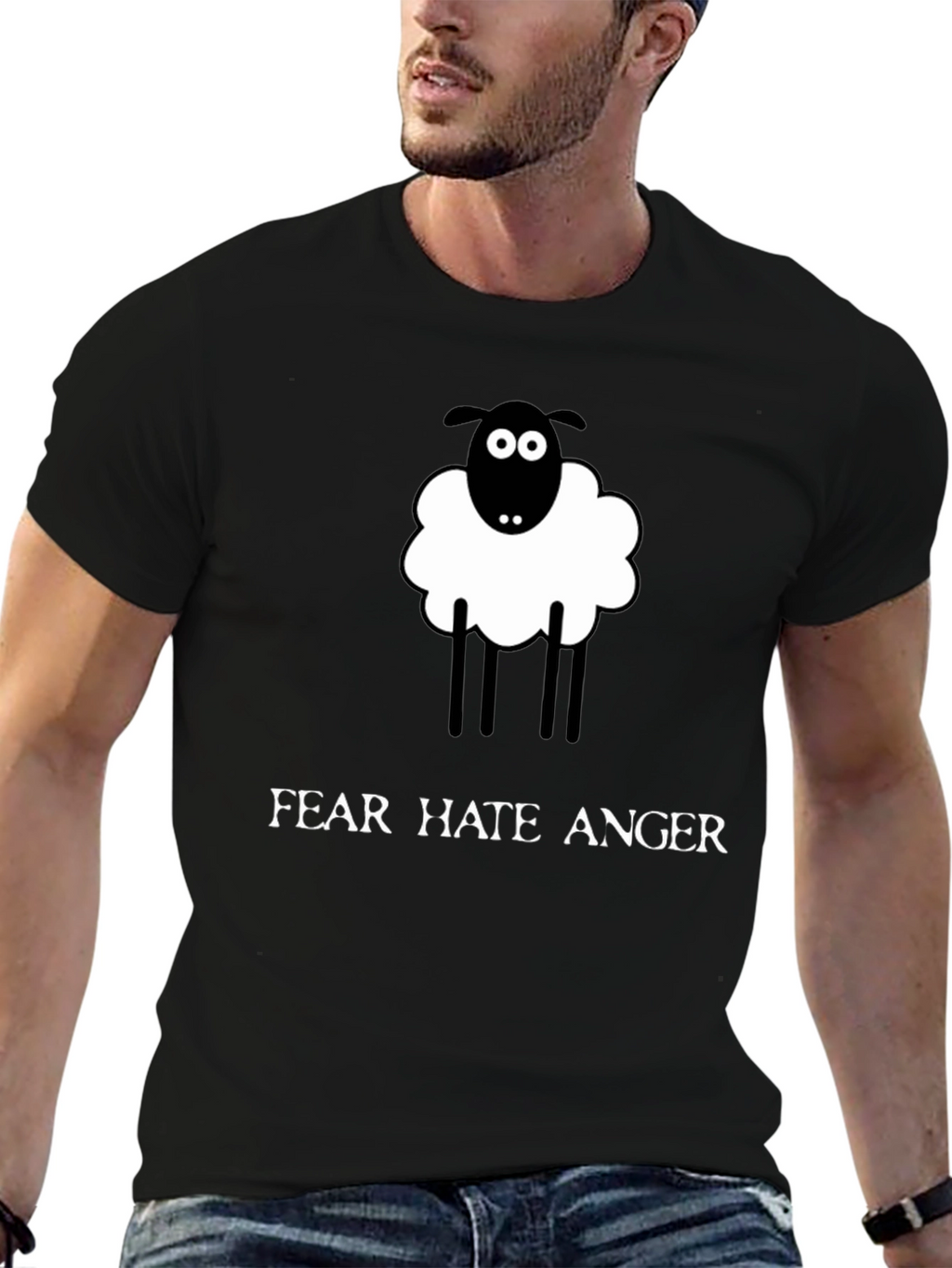 Novelty Sheep Graphic Tee - Fear Hate Anger
