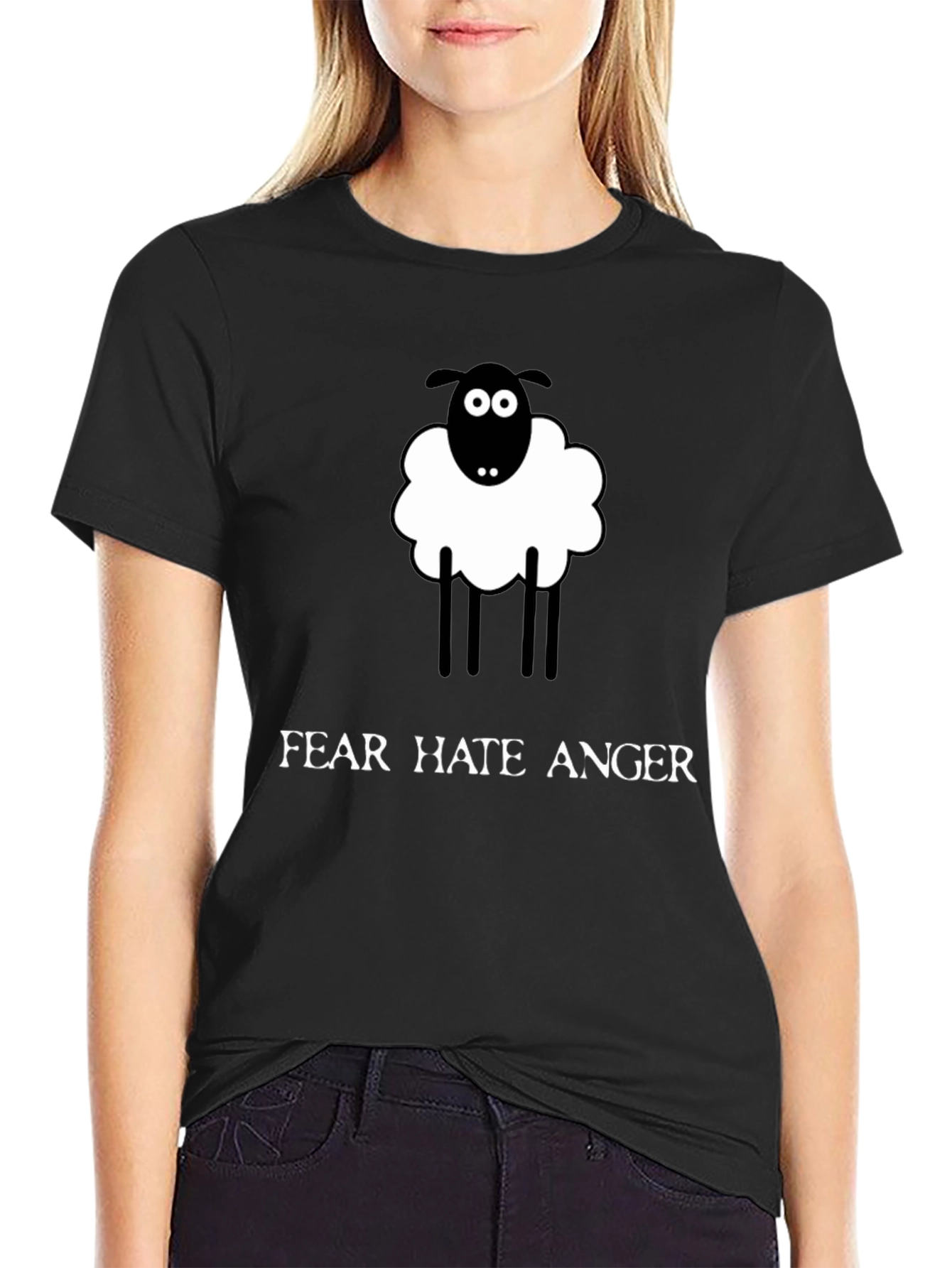 Novelty Sheep Graphic Tee - Fear Hate Anger