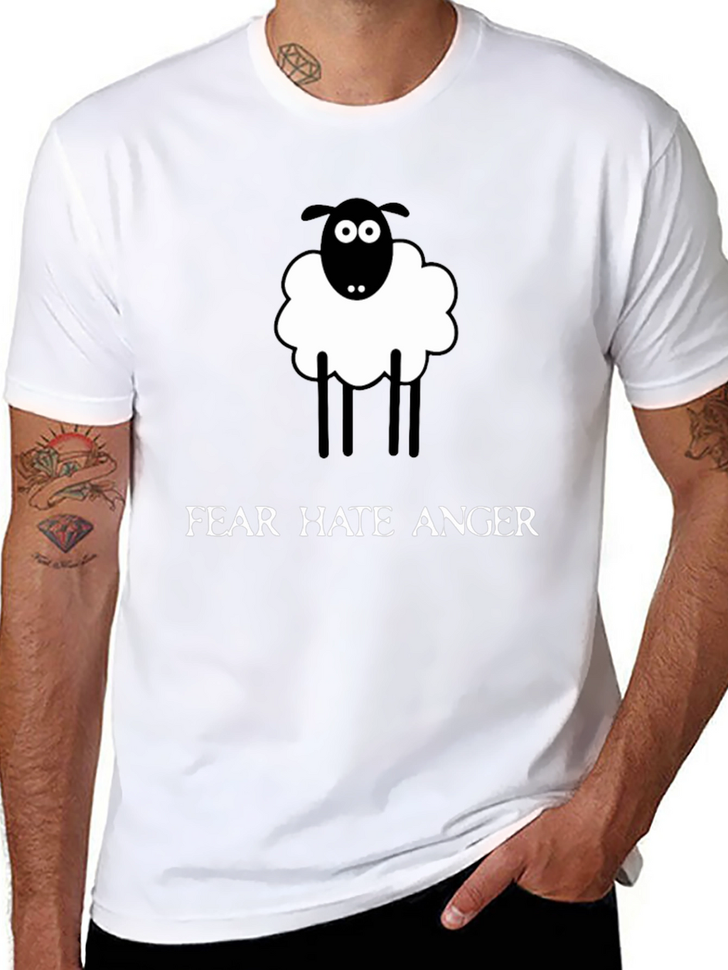 Novelty Sheep Graphic Tee - Fear Hate Anger