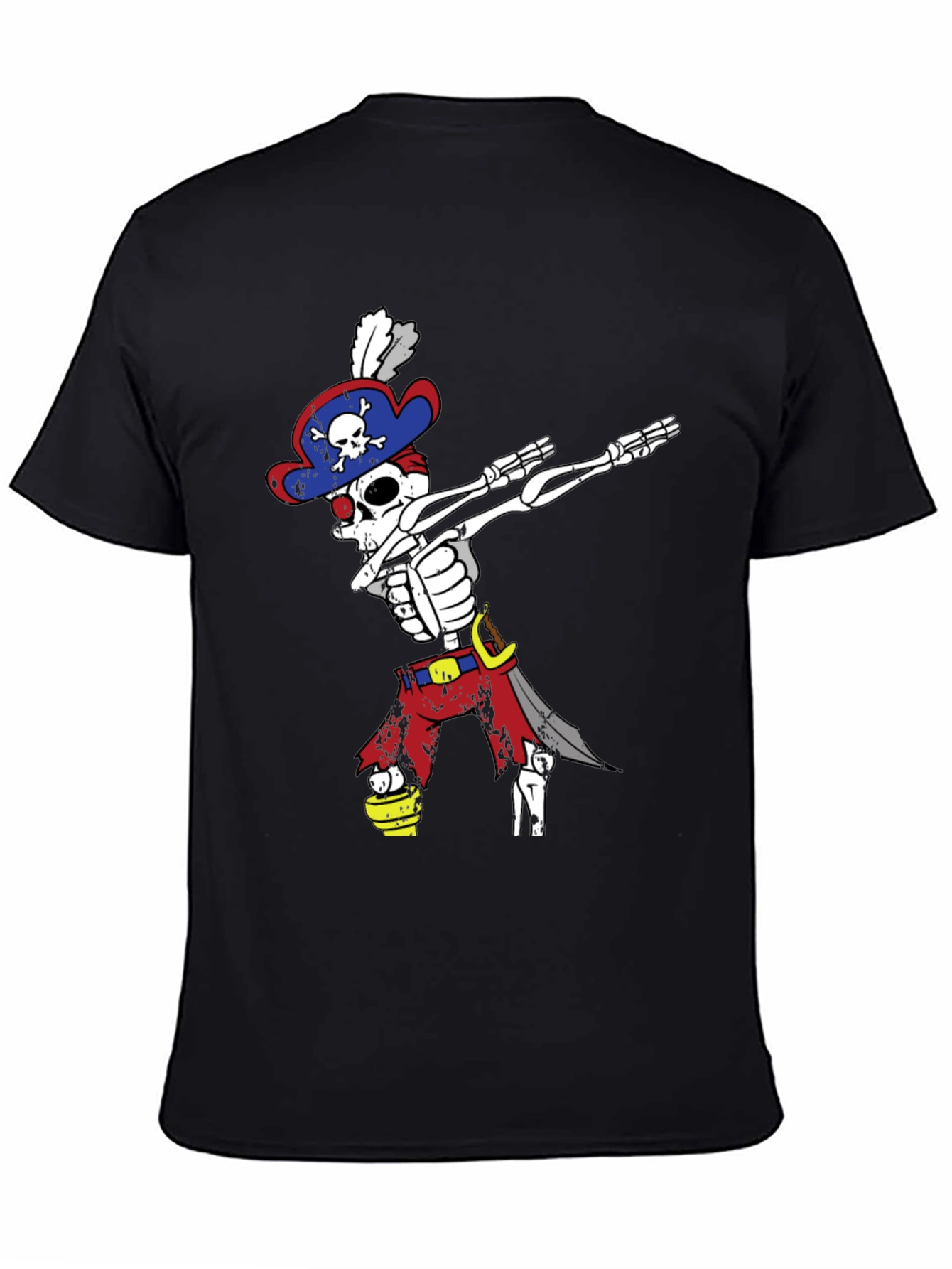 Pirate Skeleton Dabbing T-Shirt - Mens Black Crew Neck