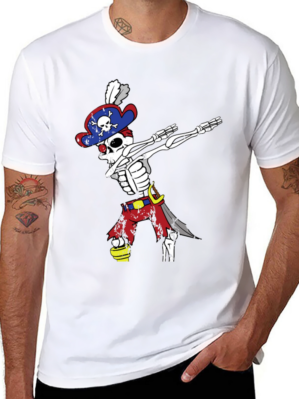 Pirate Skeleton Dabbing T-Shirt - Mens Black Crew Neck