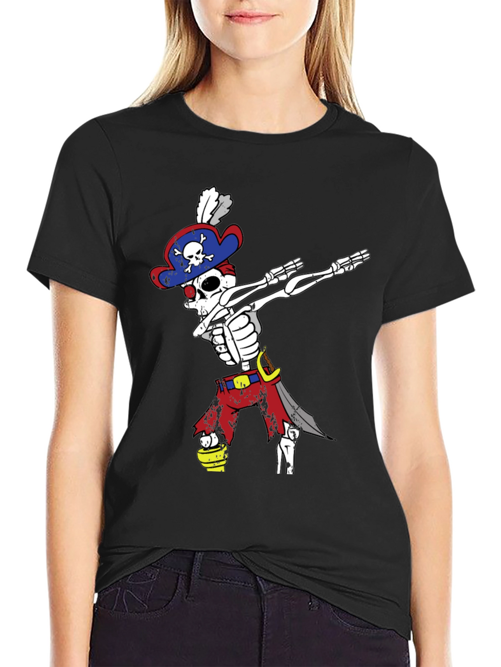 Pirate Skeleton Dabbing T-Shirt - Mens Black Crew Neck