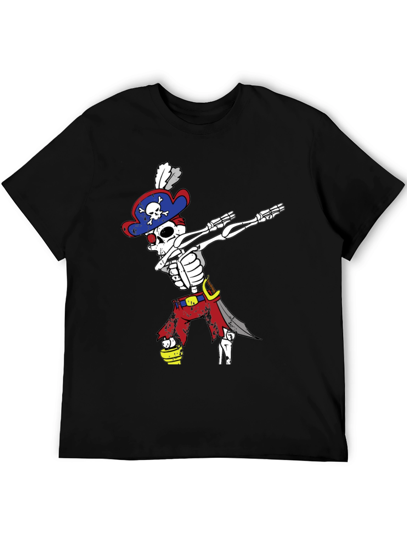 Pirate Skeleton Dabbing T-Shirt - Mens Black Crew Neck