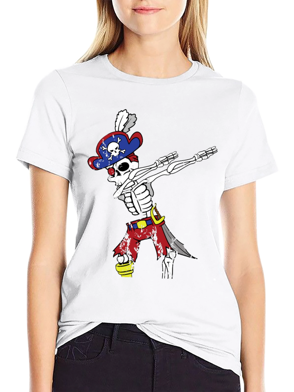 Pirate Skeleton Dabbing T-Shirt - Mens Black Crew Neck