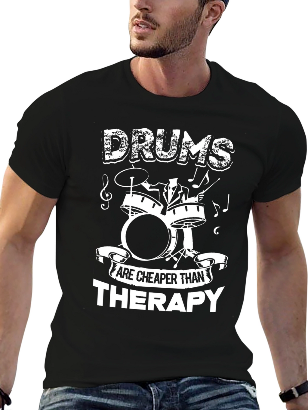 Drums Cheaper Than Therapy Black Graphic Tee