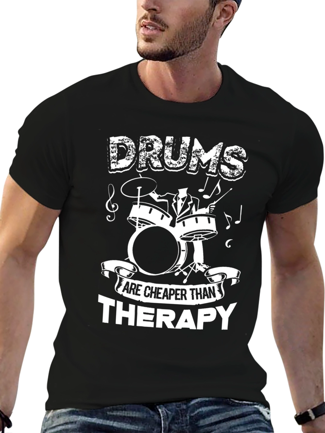 Drums Cheaper Than Therapy Black Graphic Tee
