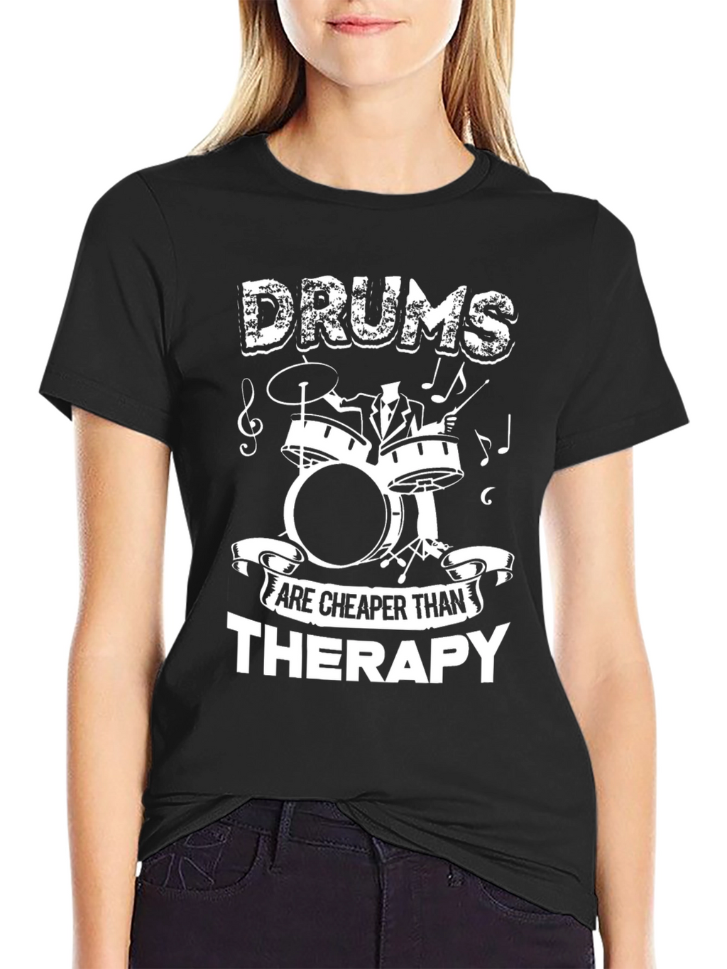 Drums Cheaper Than Therapy Black Graphic Tee