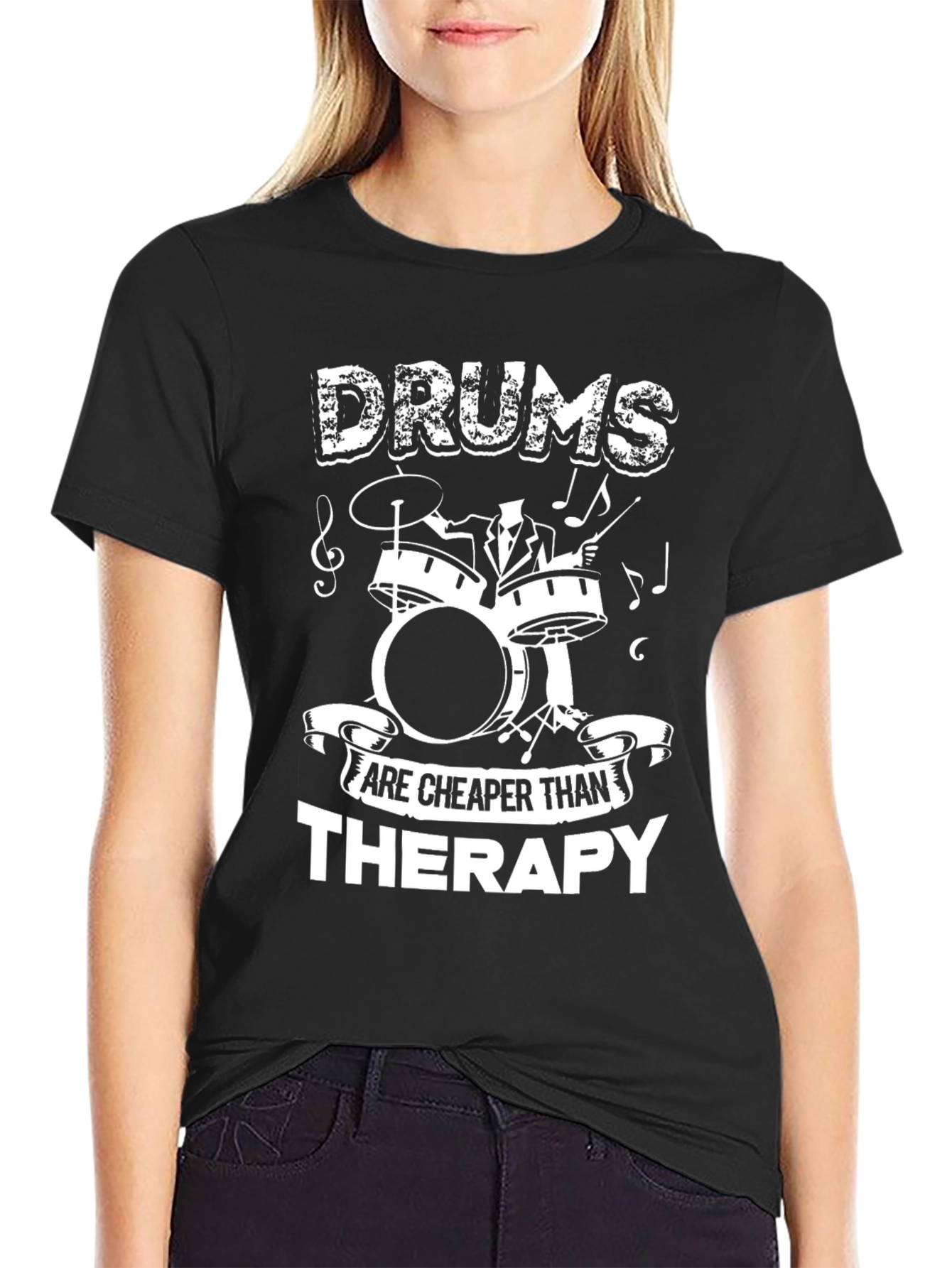Drums Cheaper Than Therapy Black Graphic Tee