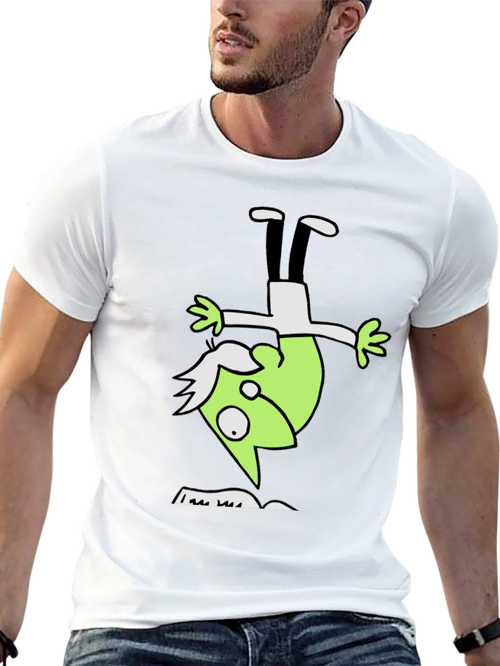 Upside Down Green Character Black T-Shirt